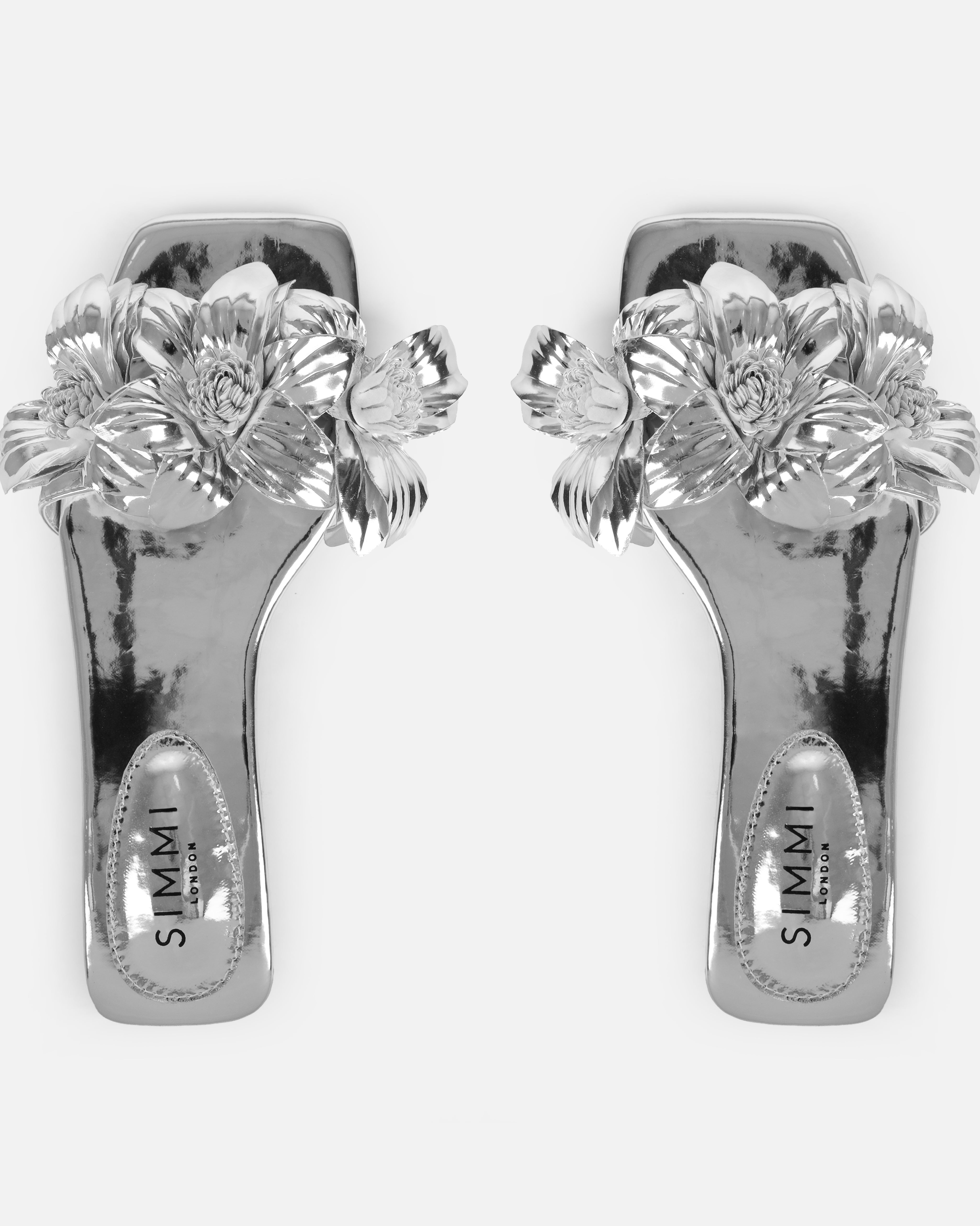 Miray Silver Flower Flat Slides | SIMMI London