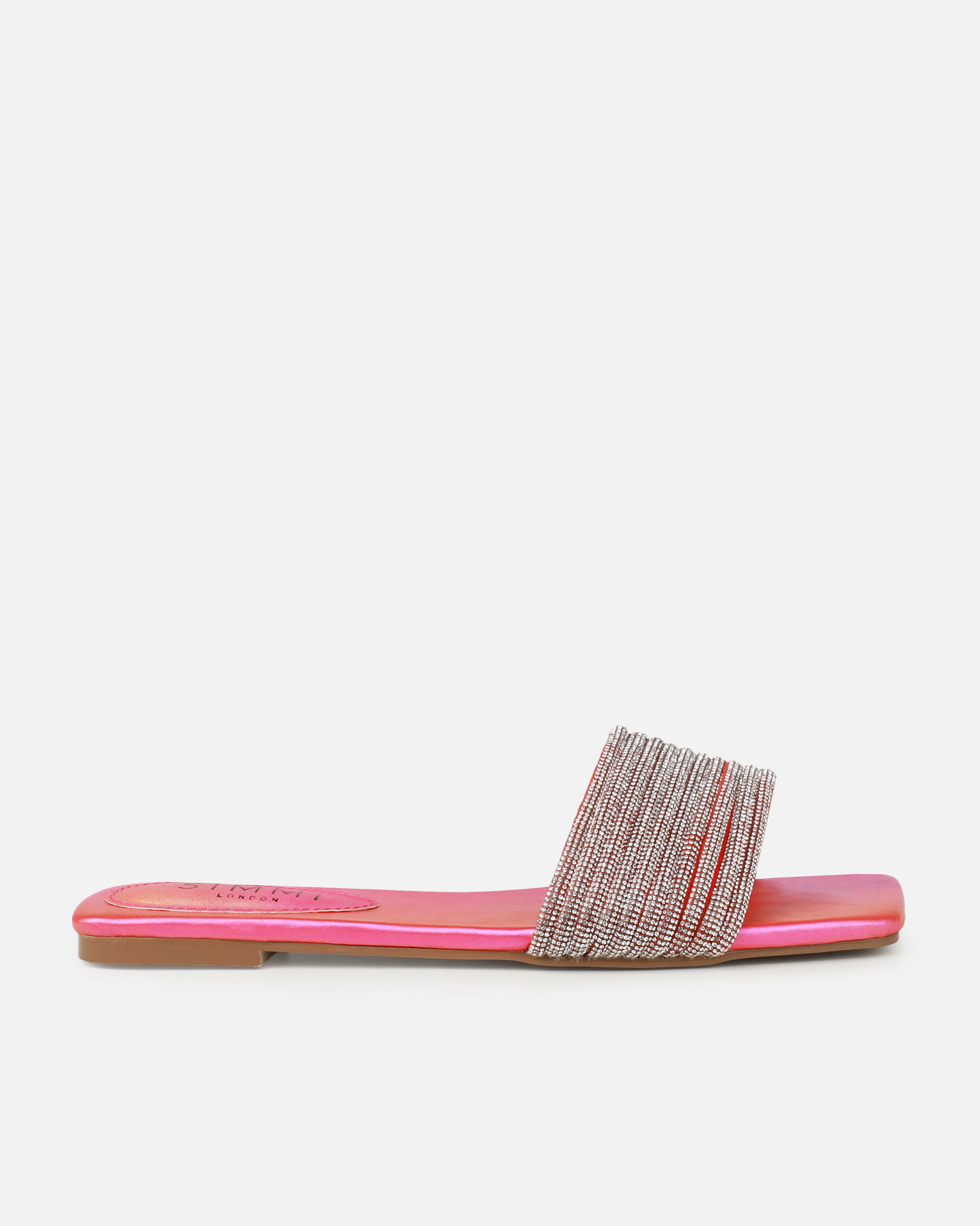 Bethan Orange Ombre Diamante Flat Sandals | SIMMI London