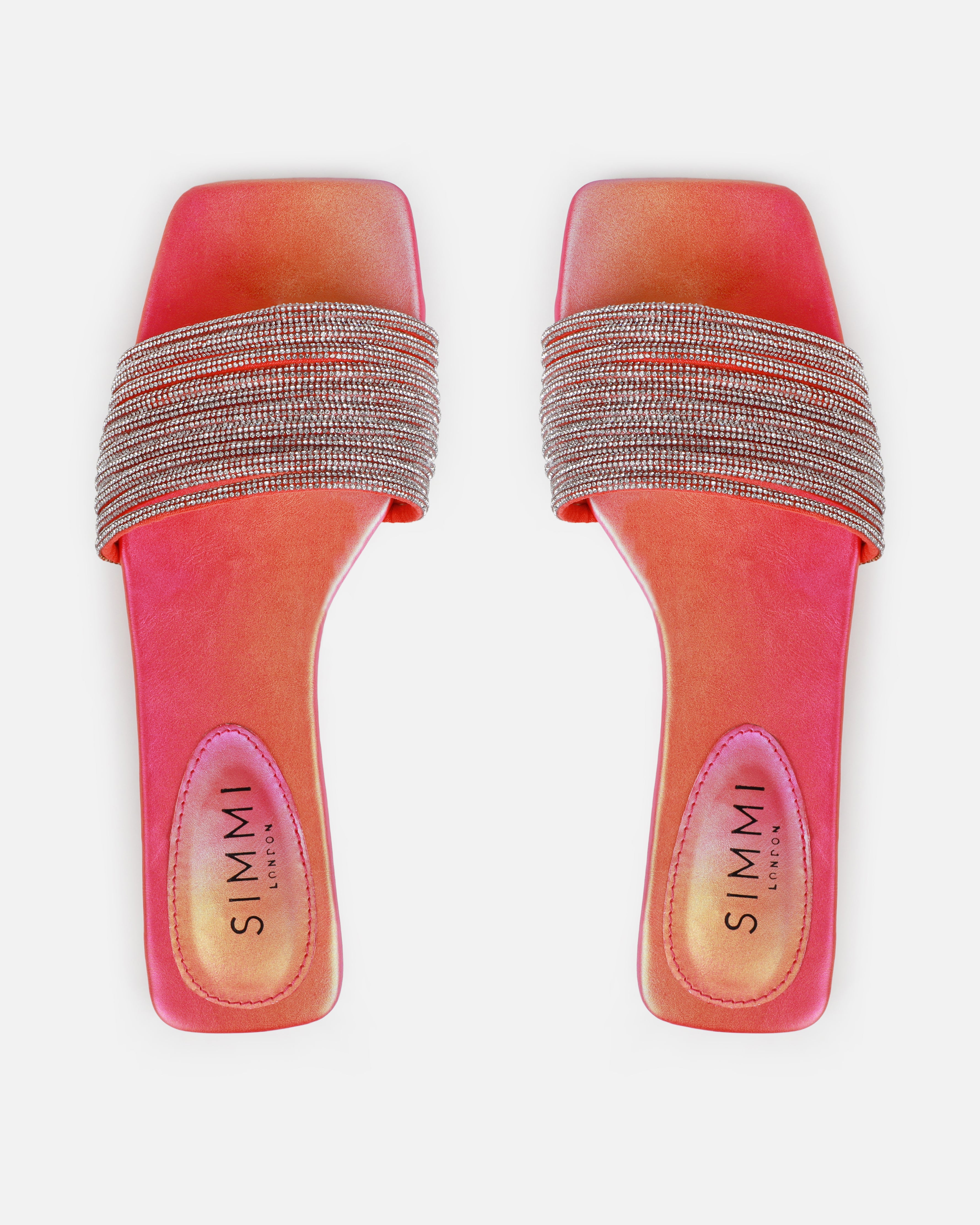 Bethan Orange Ombre Diamante Flat Sandals | SIMMI London