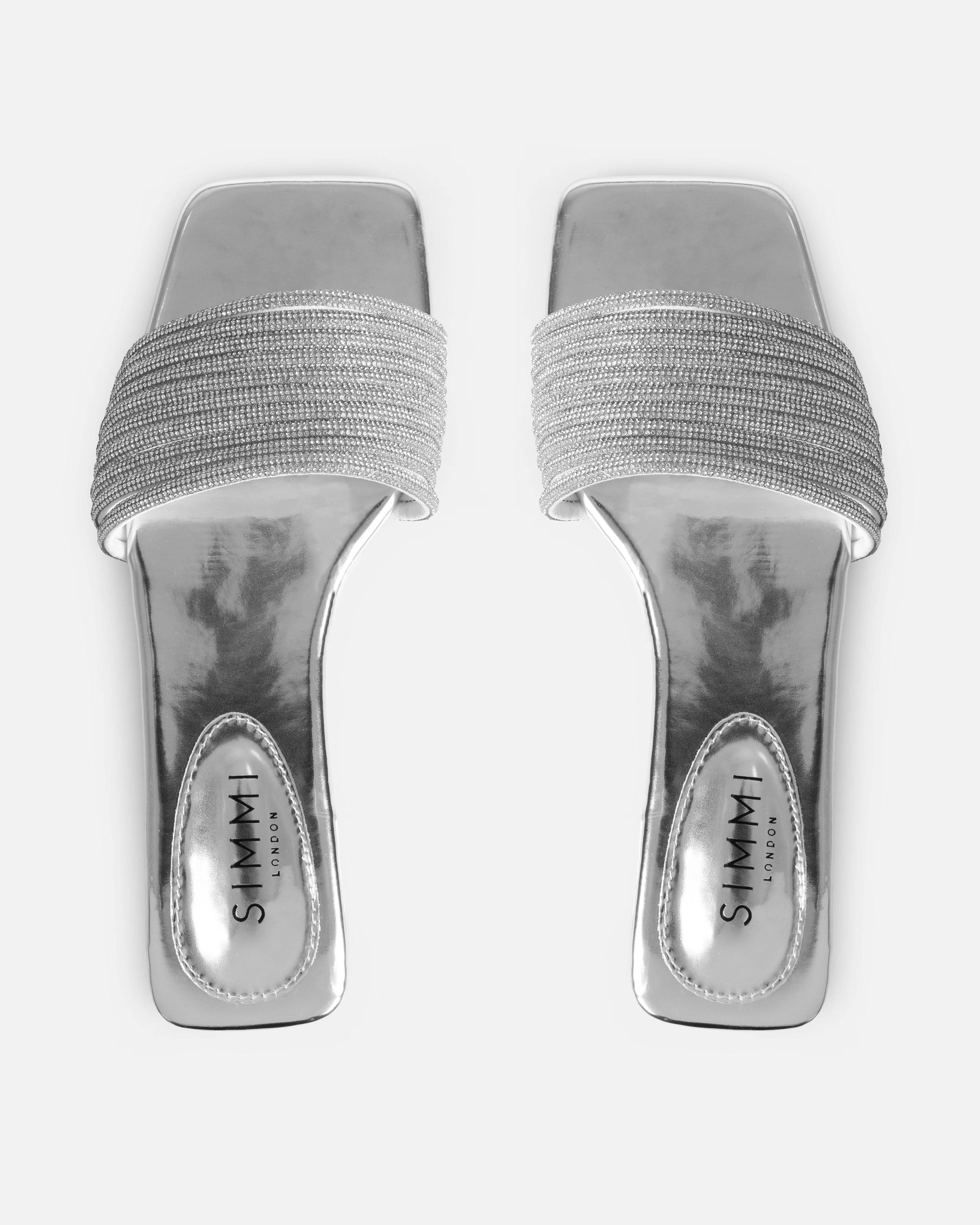 Bethan Silver Metallic Diamante Flat Sandals | SIMMI London