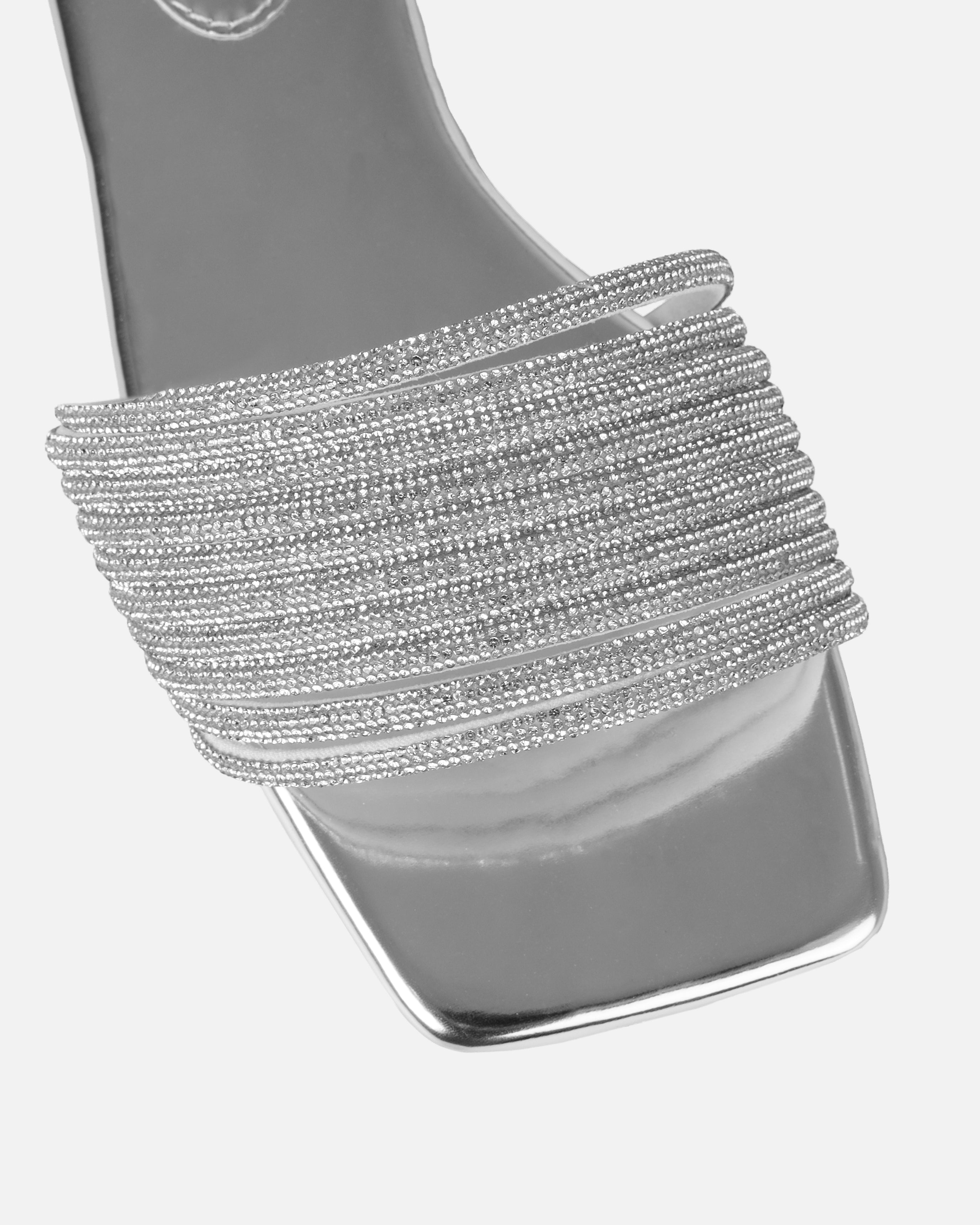 Bethan Silver Metallic Diamante Flat Sandals | SIMMI London