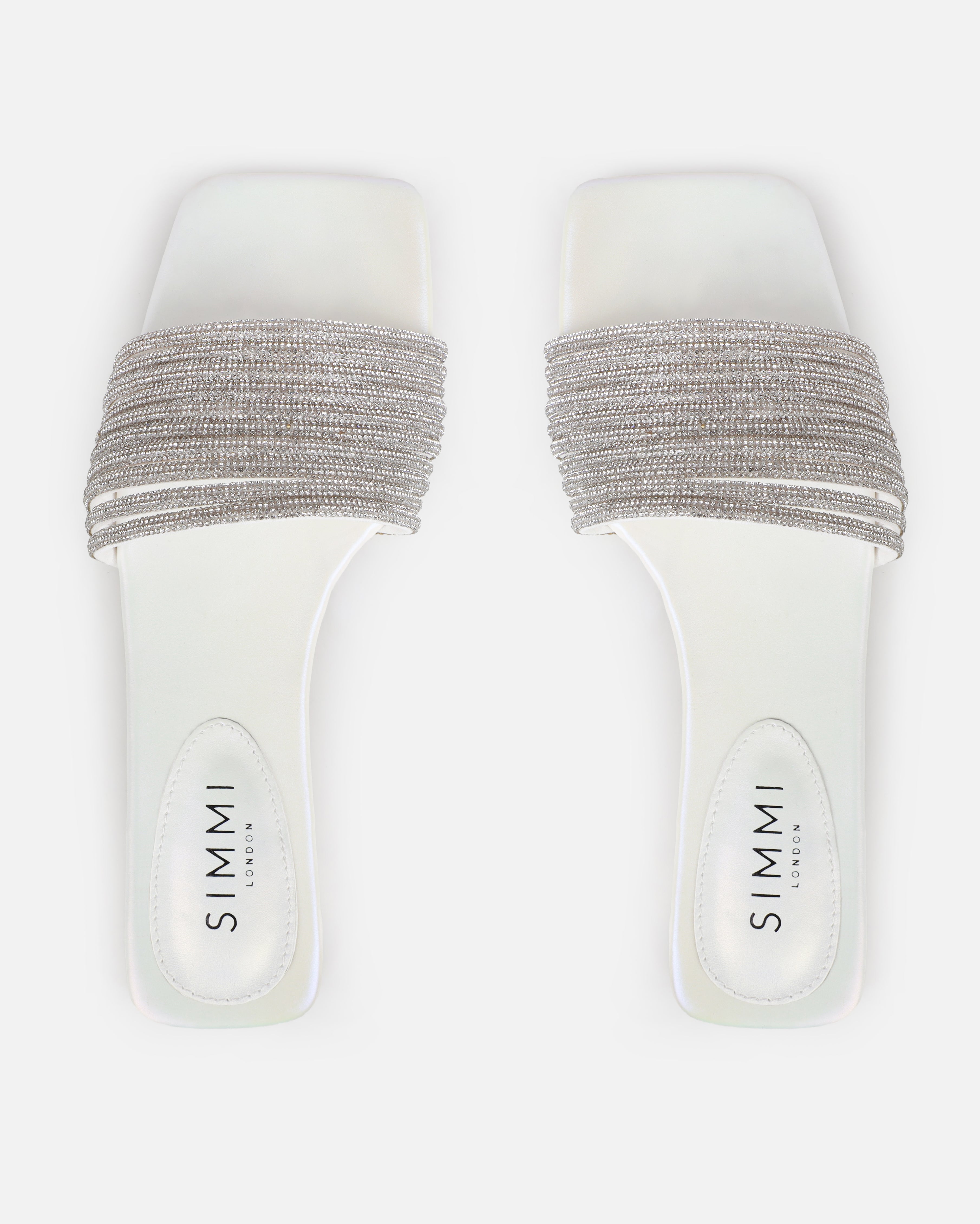 Bethan White Pearled Diamante Flat Sandals | SIMMI London