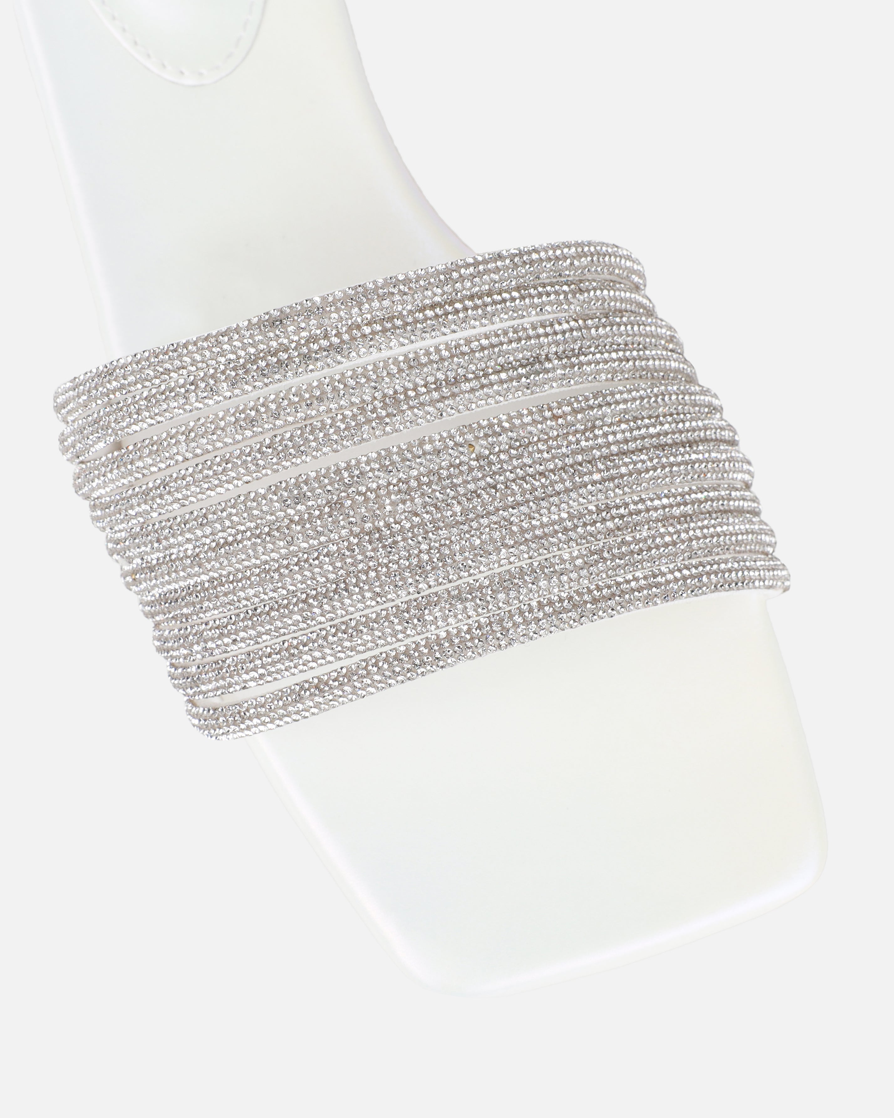 Bethan White Pearled Diamante Flat Sandals | SIMMI London