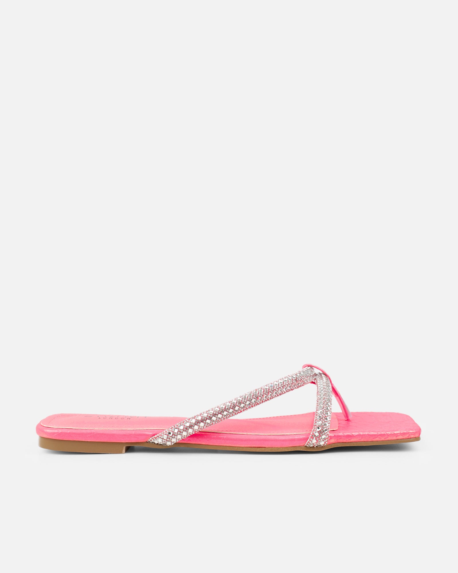 Visha Pink Faux Snake Effect Diamante Flat Sandals | SIMMI London