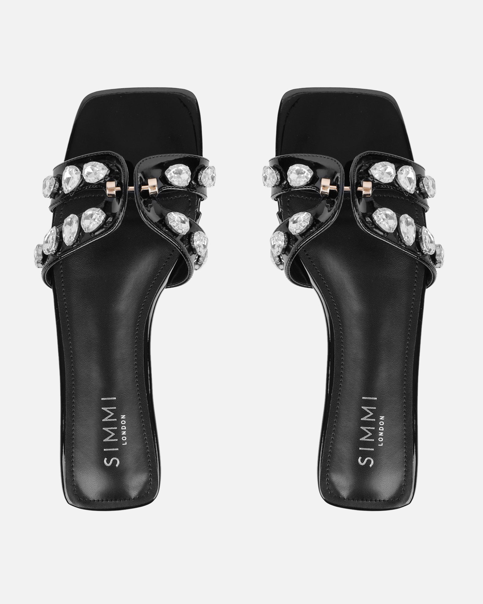 Billie Black Patent Diamante Slider Sandals | SIMMI London