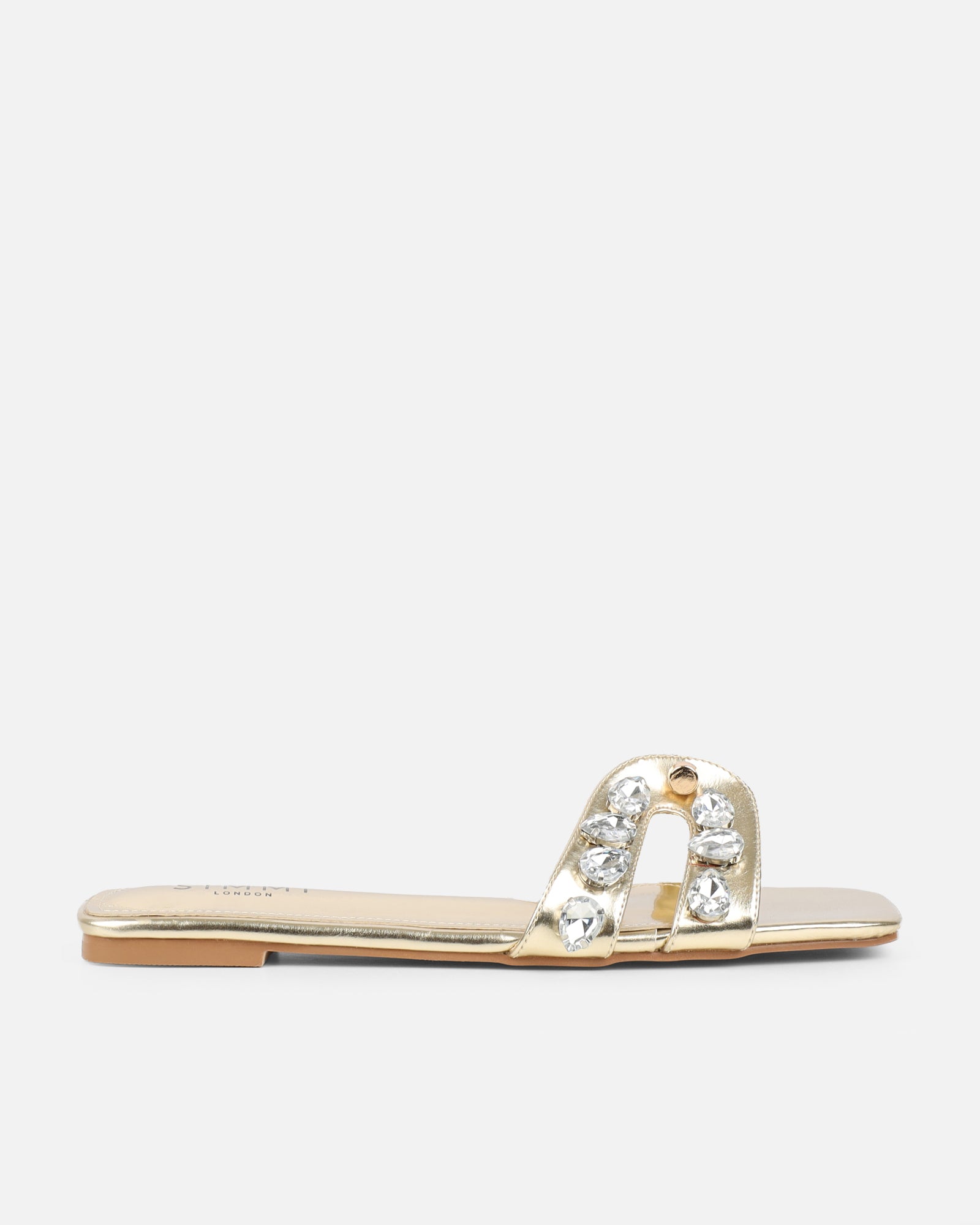 Billie Gold Metallic Diamante Slider Sandals | SIMMI London