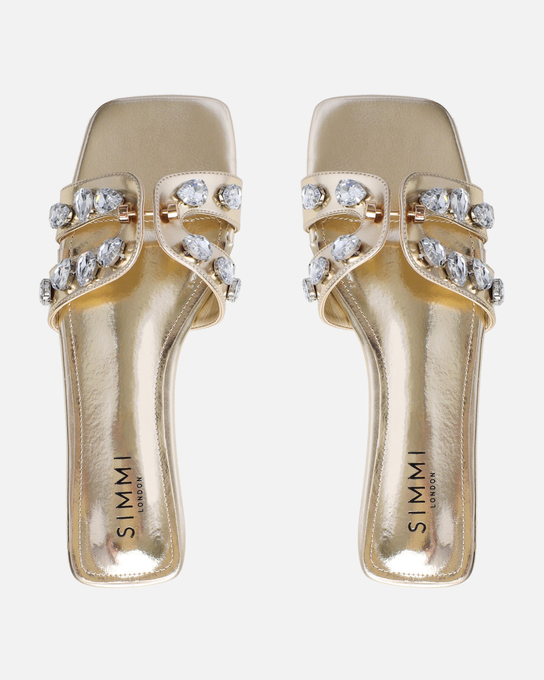 Billie Gold Metallic Diamante Slider Sandals | SIMMI London