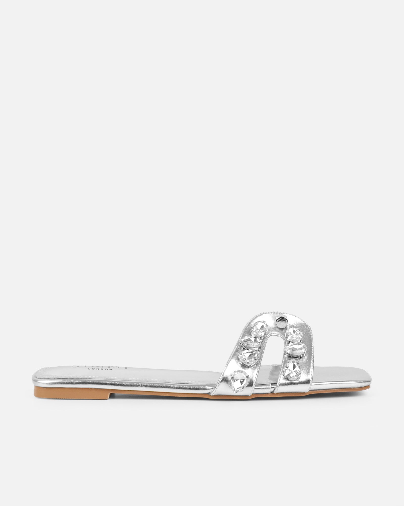 Billie Silver Metallic Diamante Slider Sandals | SIMMI London