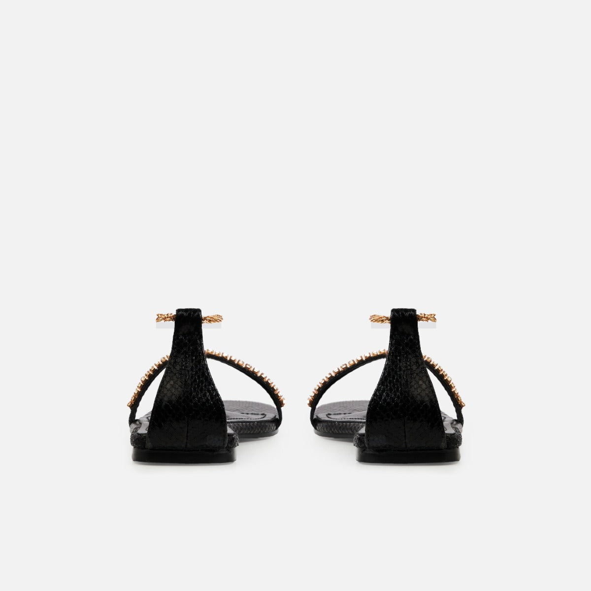 Hestia Black Ankle Chain Flat Sandals | SIMMI London
