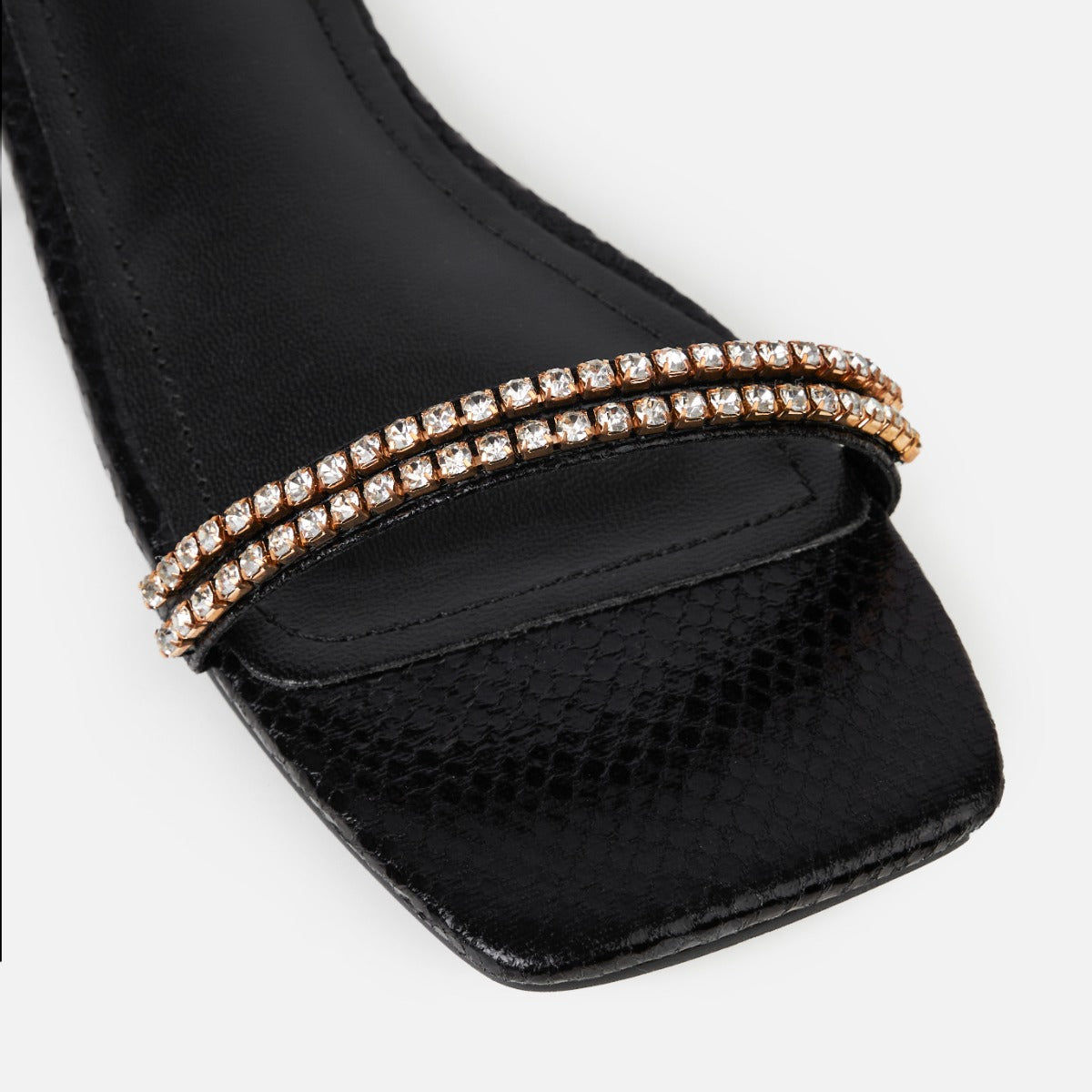 Hestia Black Ankle Chain Flat Sandals | SIMMI London