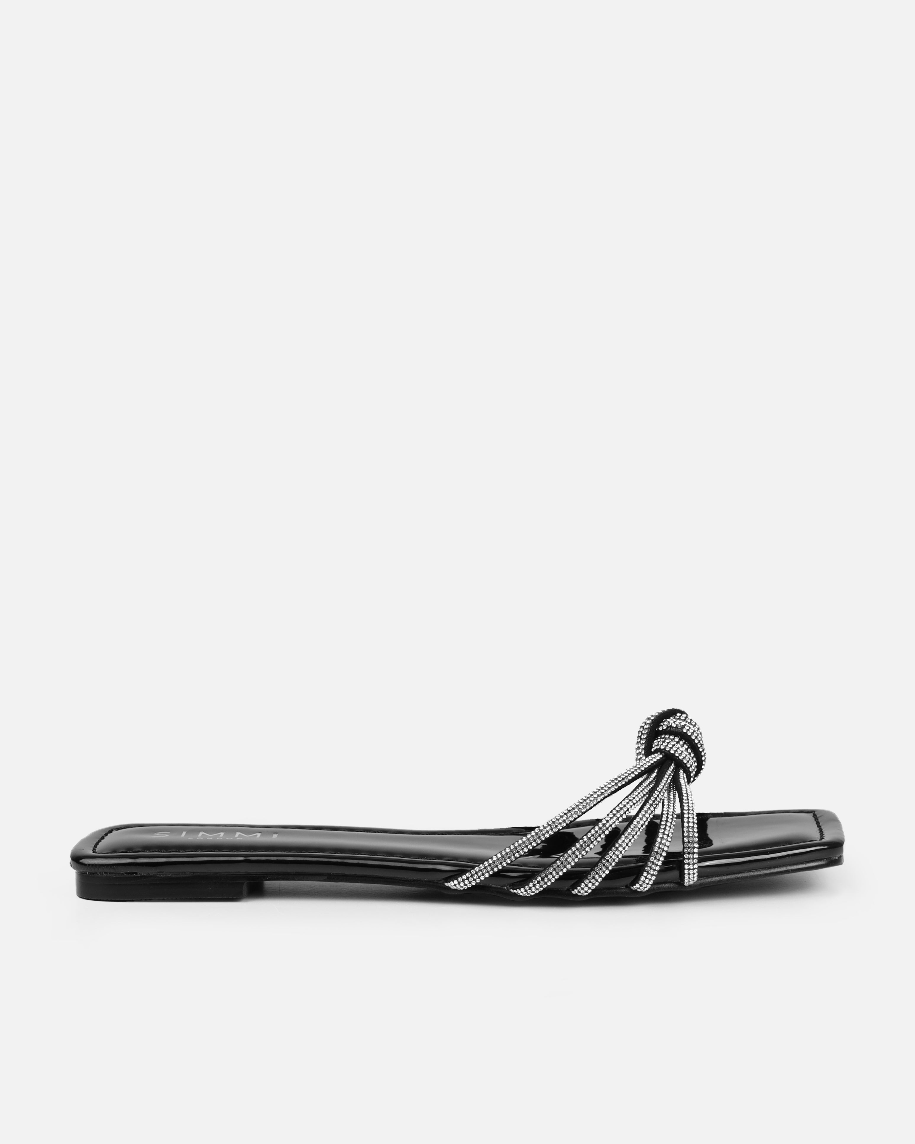 Marquelle Black Diamante Knot Flat Sandals | SIMMI London