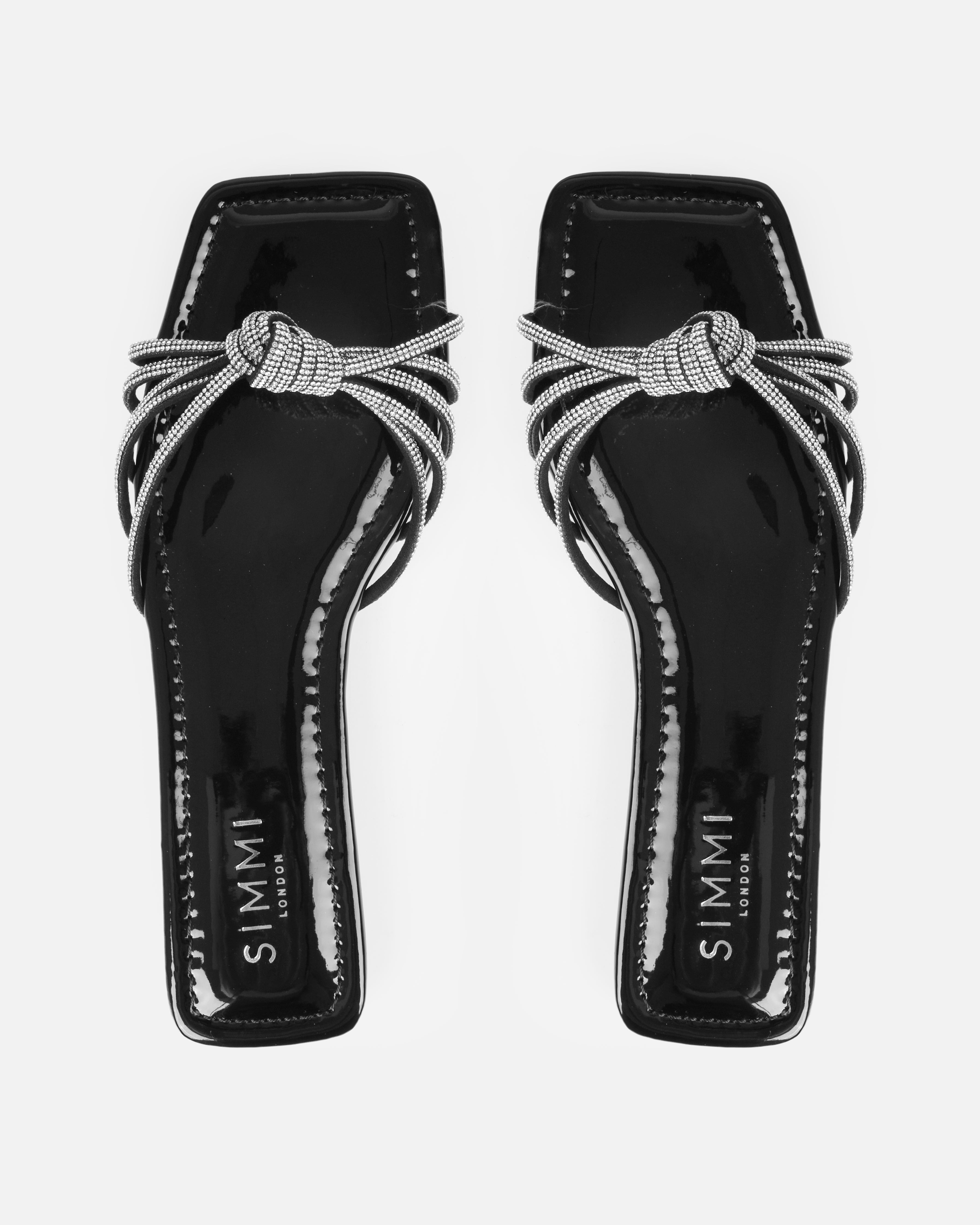 Marquelle Black Diamante Knot Flat Sandals | SIMMI London