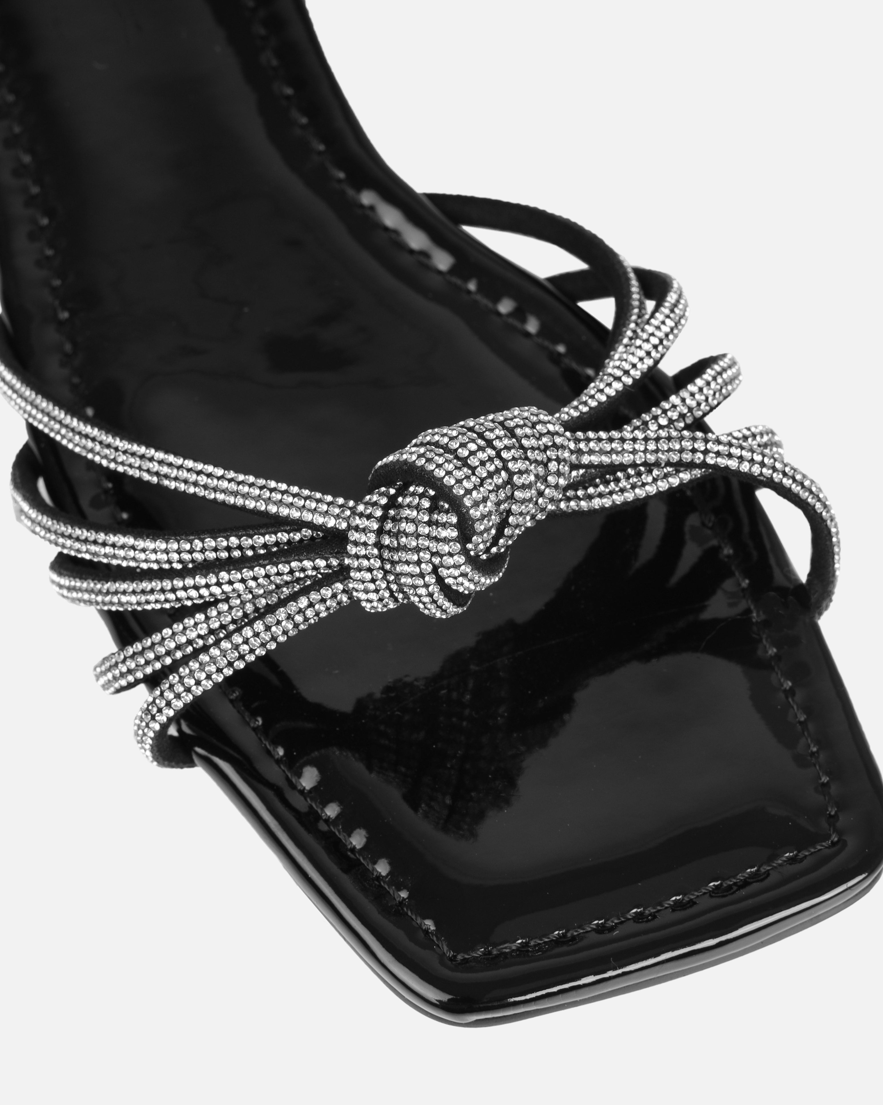 Marquelle Black Diamante Knot Flat Sandals | SIMMI London