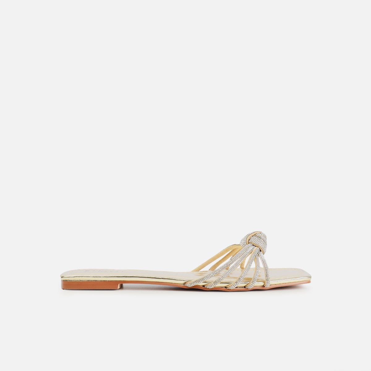 Marquelle Wide Fit Gold Diamante Knot Flat Sandals | SIMMI London