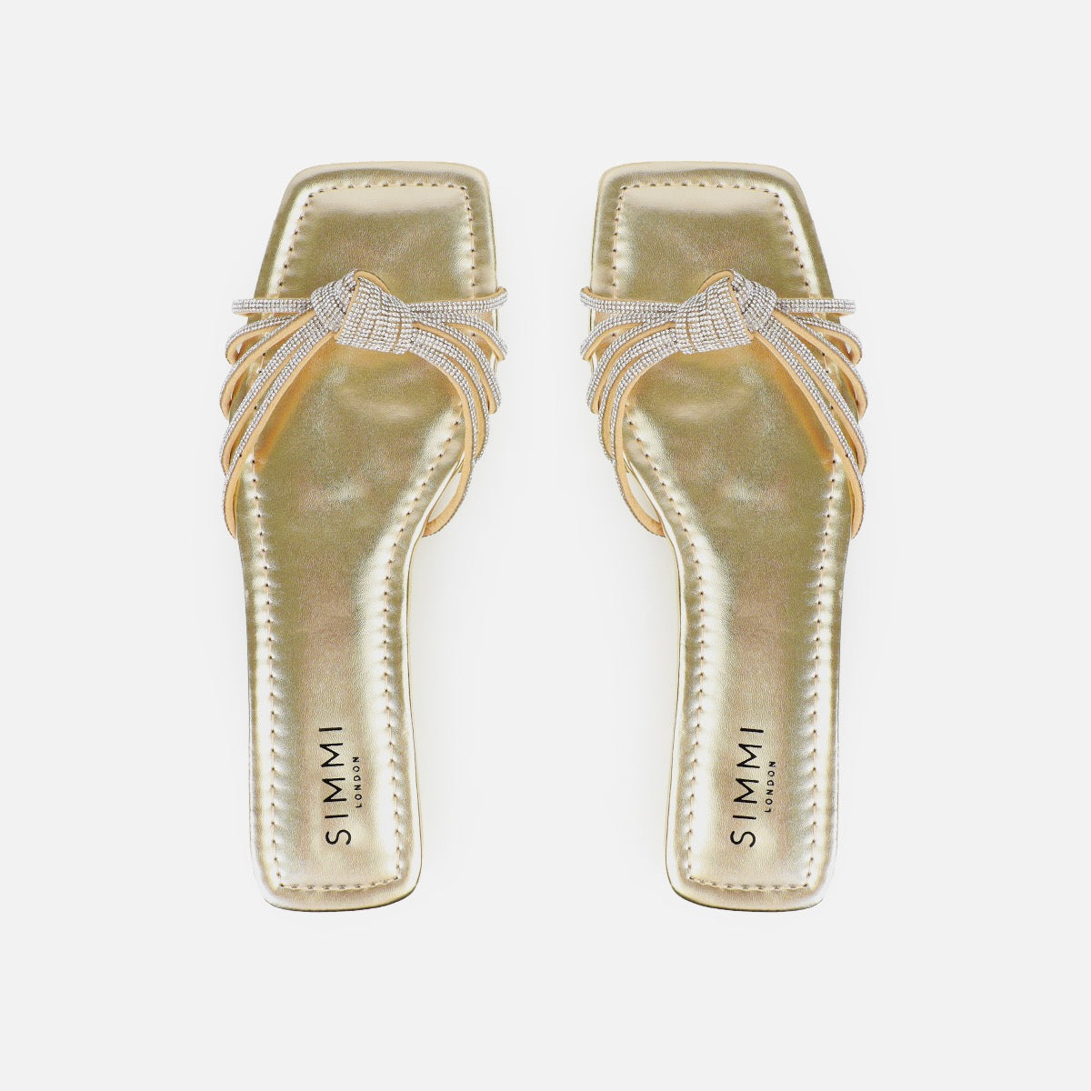 Marquelle Wide Fit Gold Diamante Knot Flat Sandals | SIMMI London