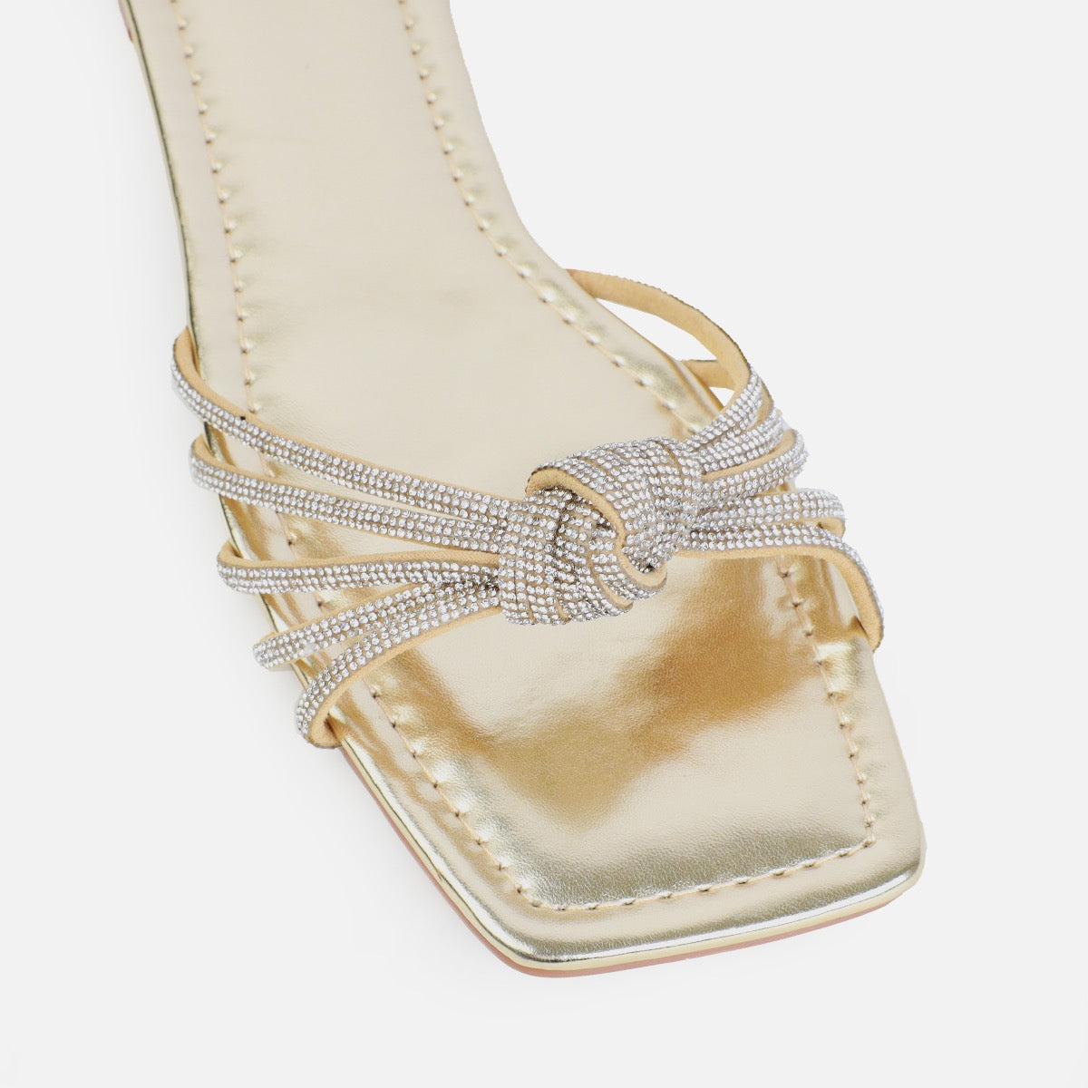 Marquelle Wide Fit Gold Diamante Knot Flat Sandals | SIMMI London