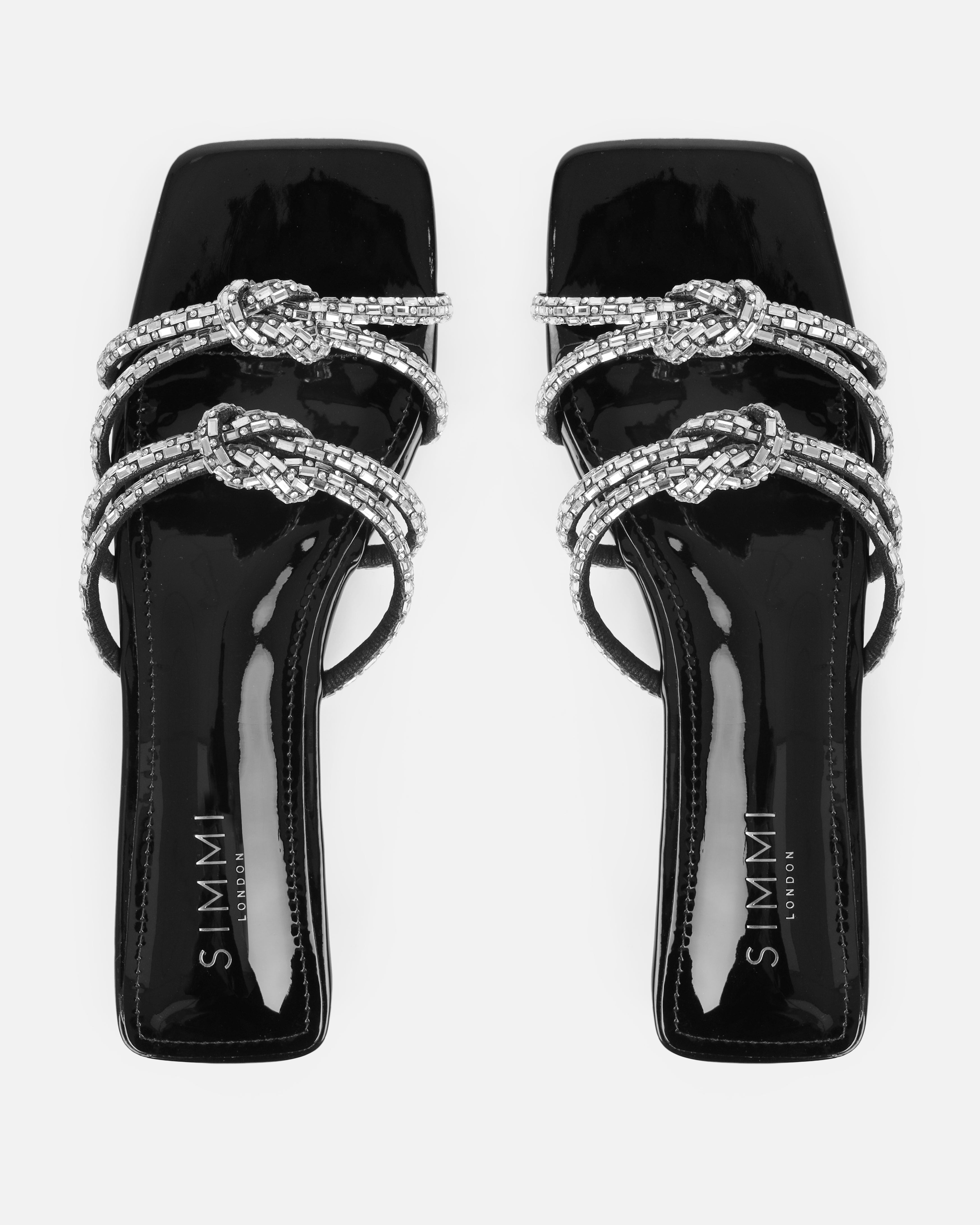 Aliano Black Patent Diamante Flat Sandals | SIMMI London