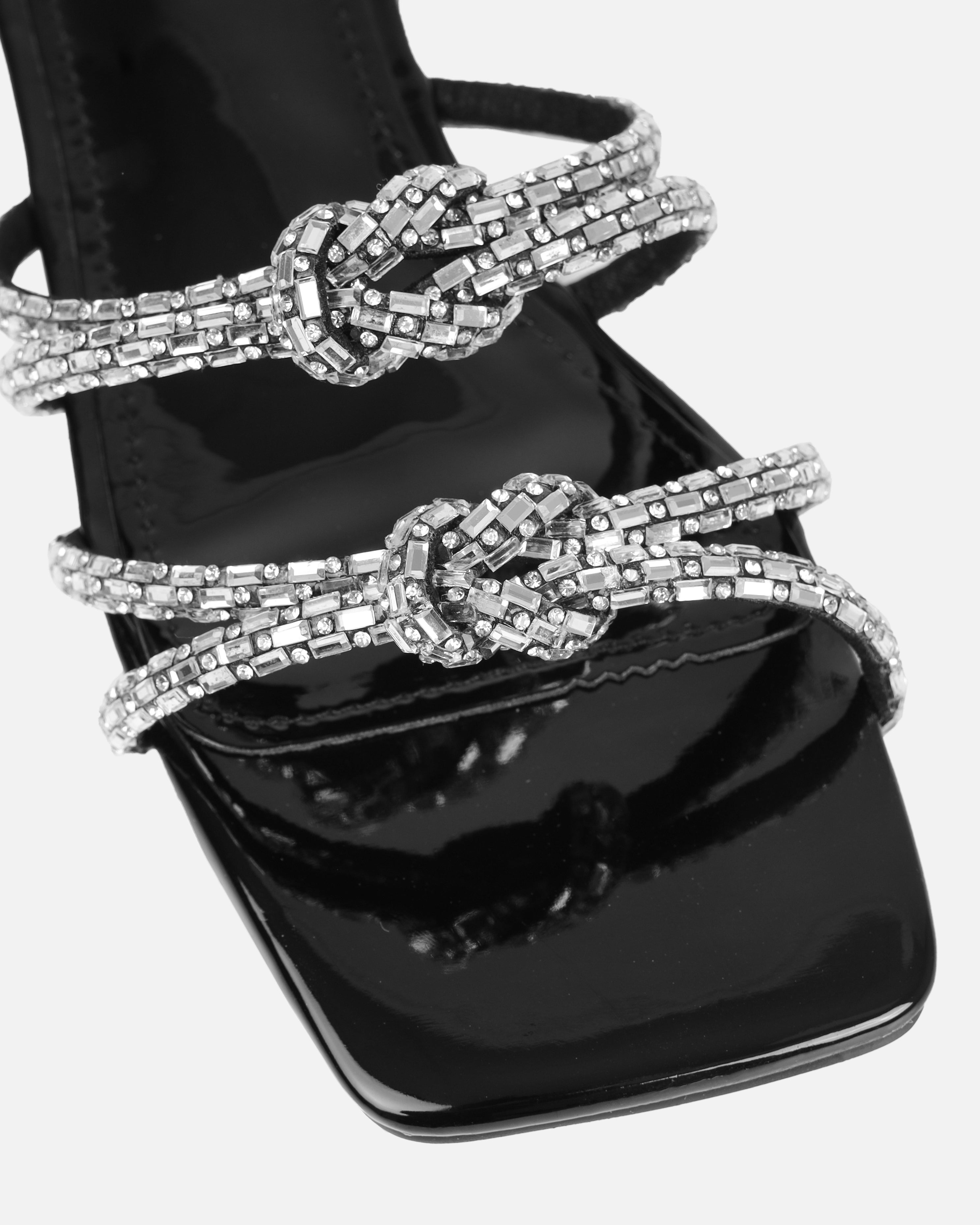 Aliano Black Patent Diamante Flat Sandals | SIMMI London