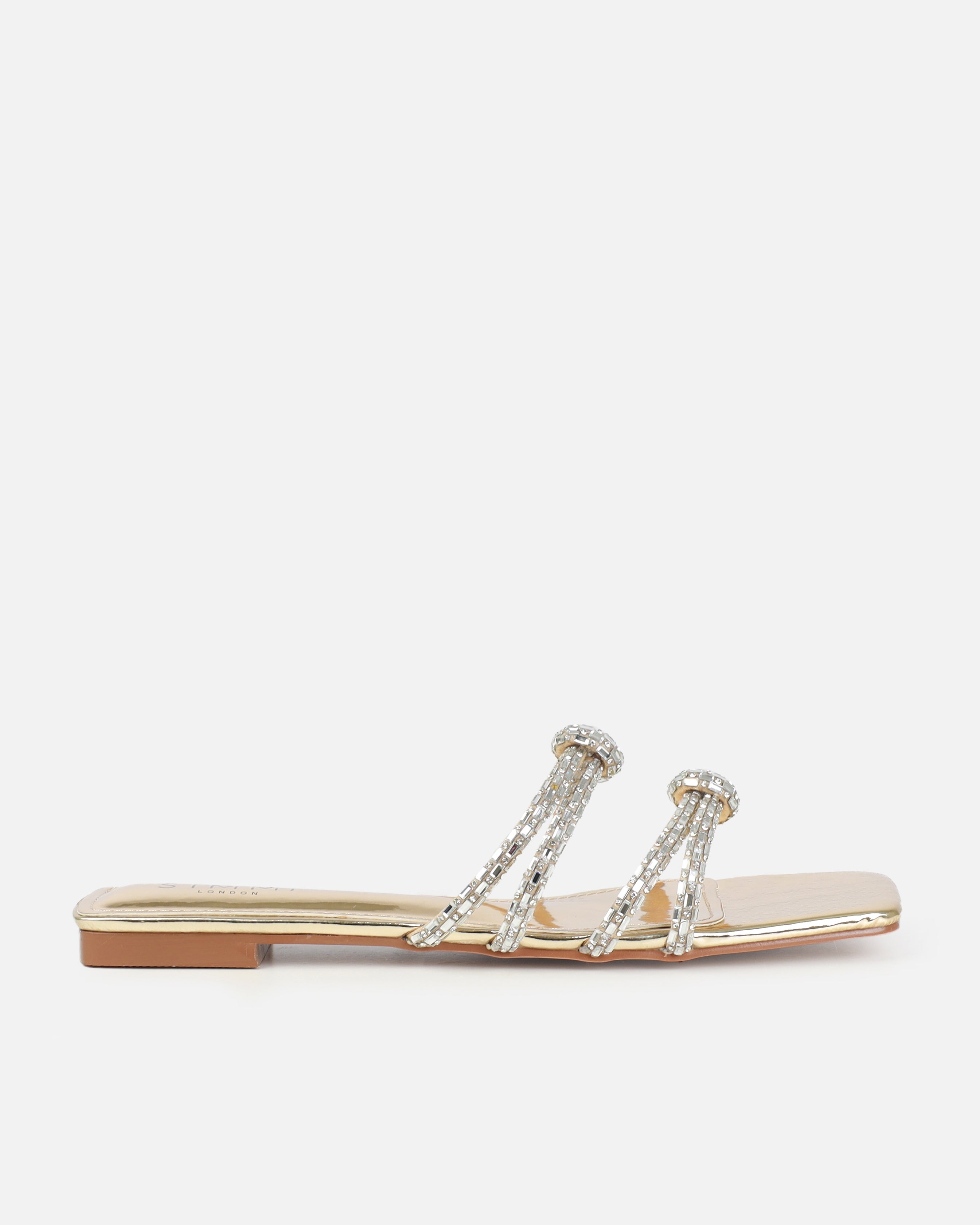 Aliano Gold Patent Diamante Flat Sandals | SIMMI London