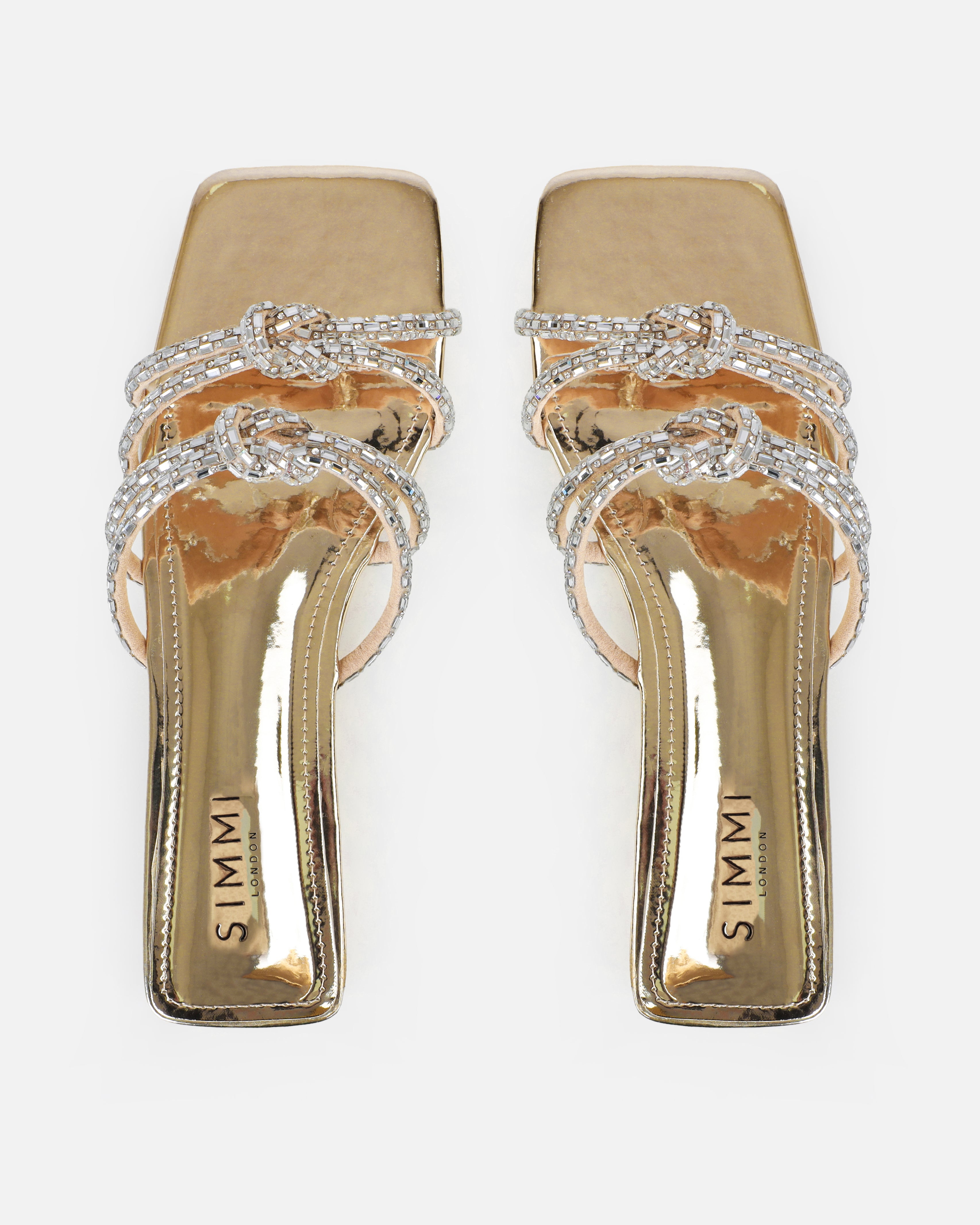 Aliano Gold Patent Diamante Flat Sandals | SIMMI London