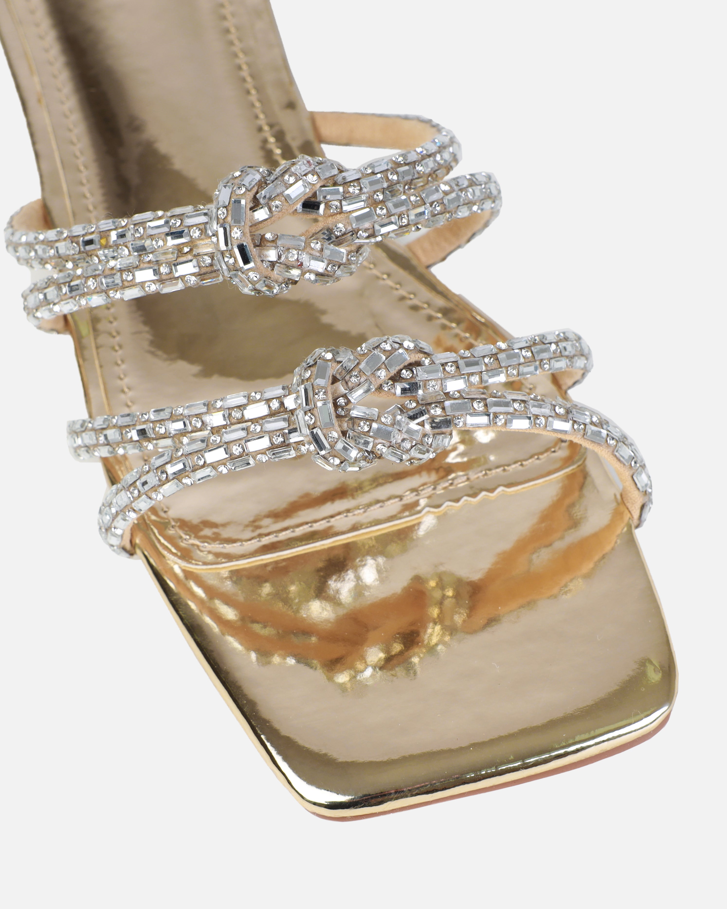 Aliano Gold Patent Diamante Flat Sandals | SIMMI London
