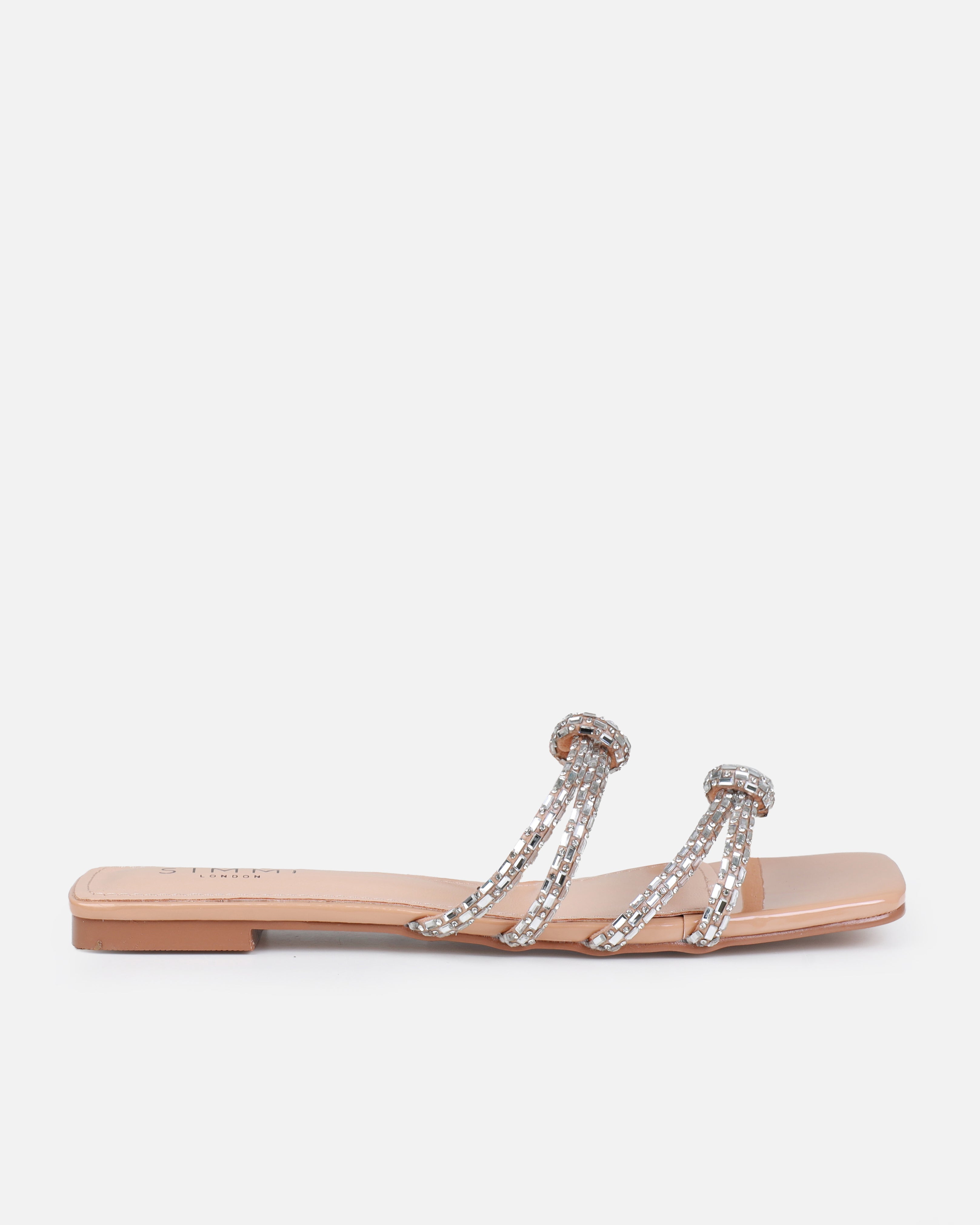 Aliano Nude Patent Diamante Flat Sandals | SIMMI London
