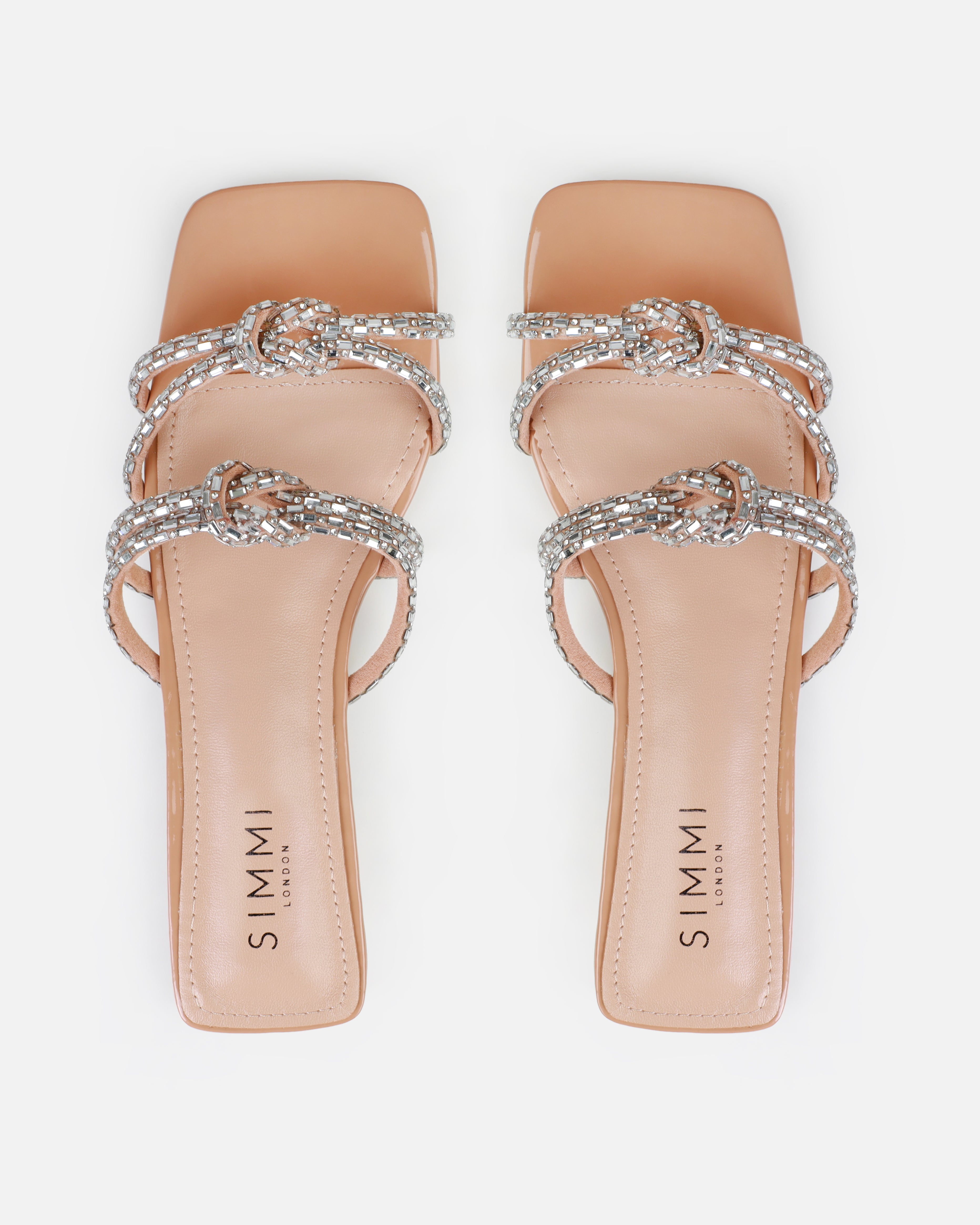 Aliano Nude Patent Diamante Flat Sandals | SIMMI London