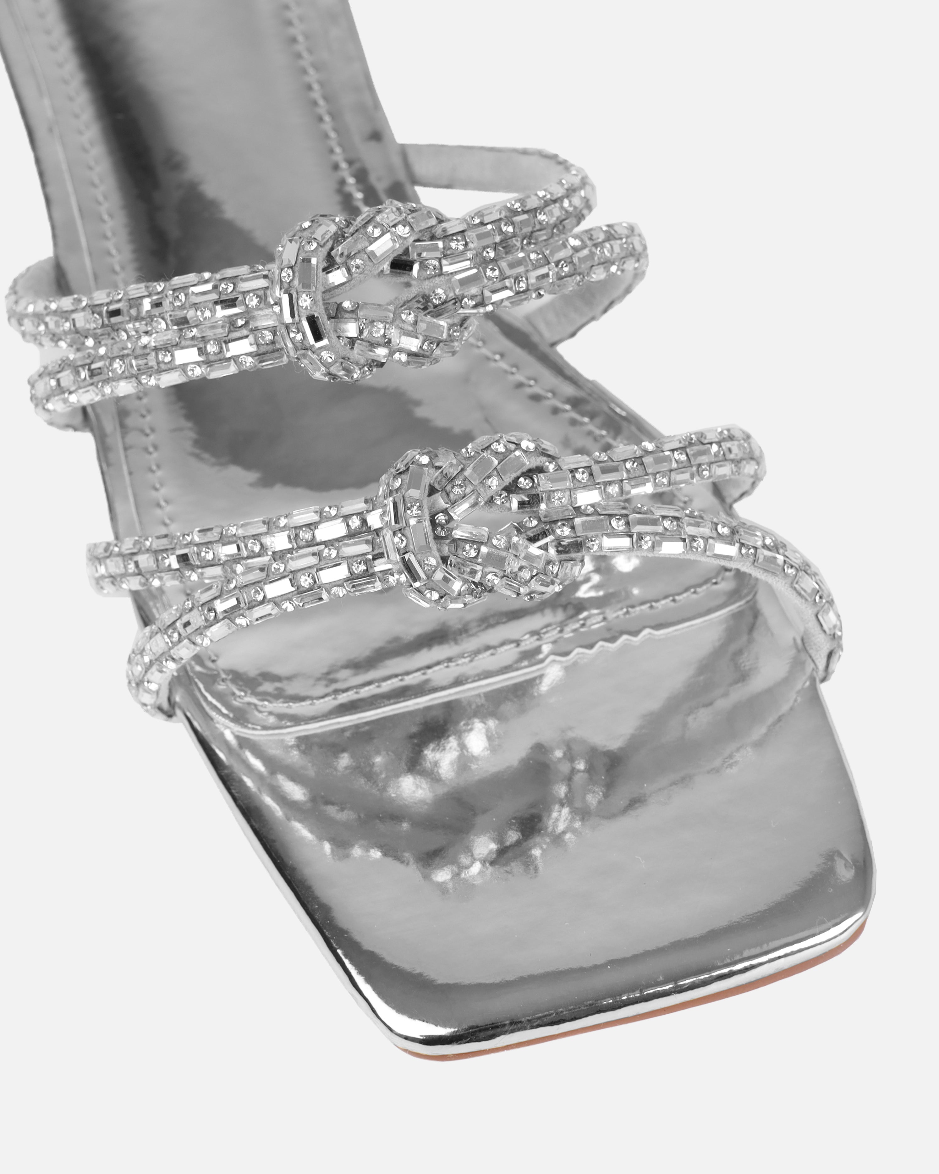Aliano Silver Patent Diamante Flat Sandals | SIMMI London
