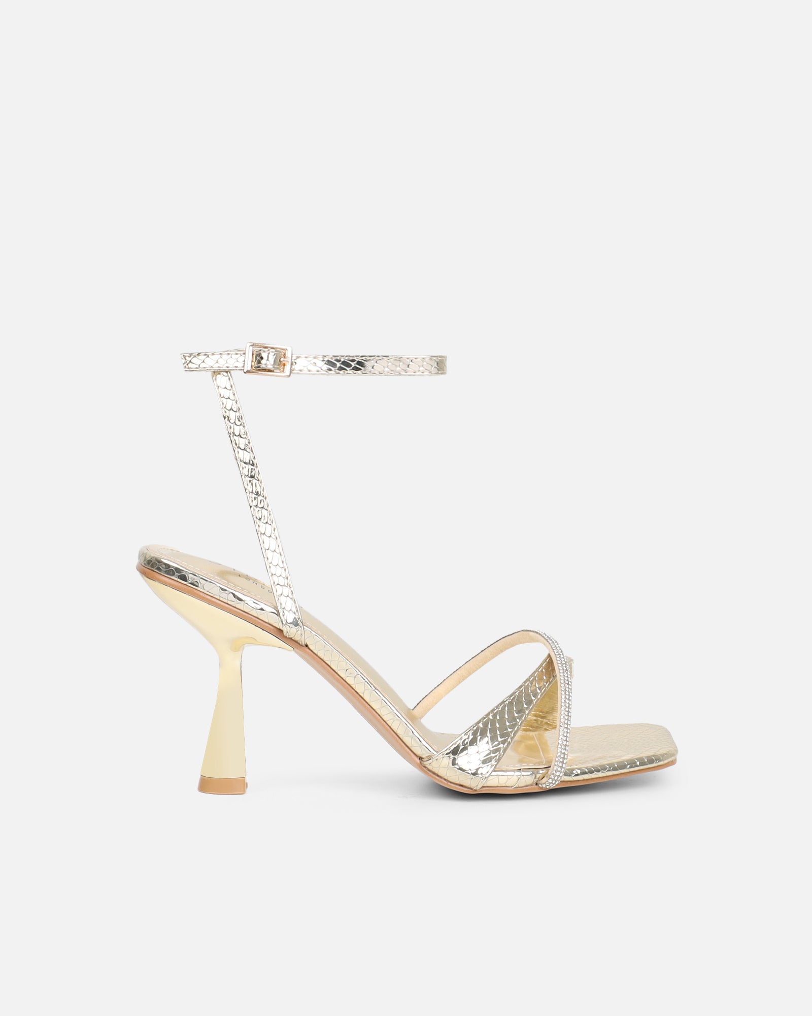 Aliki Gold Snake Diamante Heeled Sandals | SIMMI London