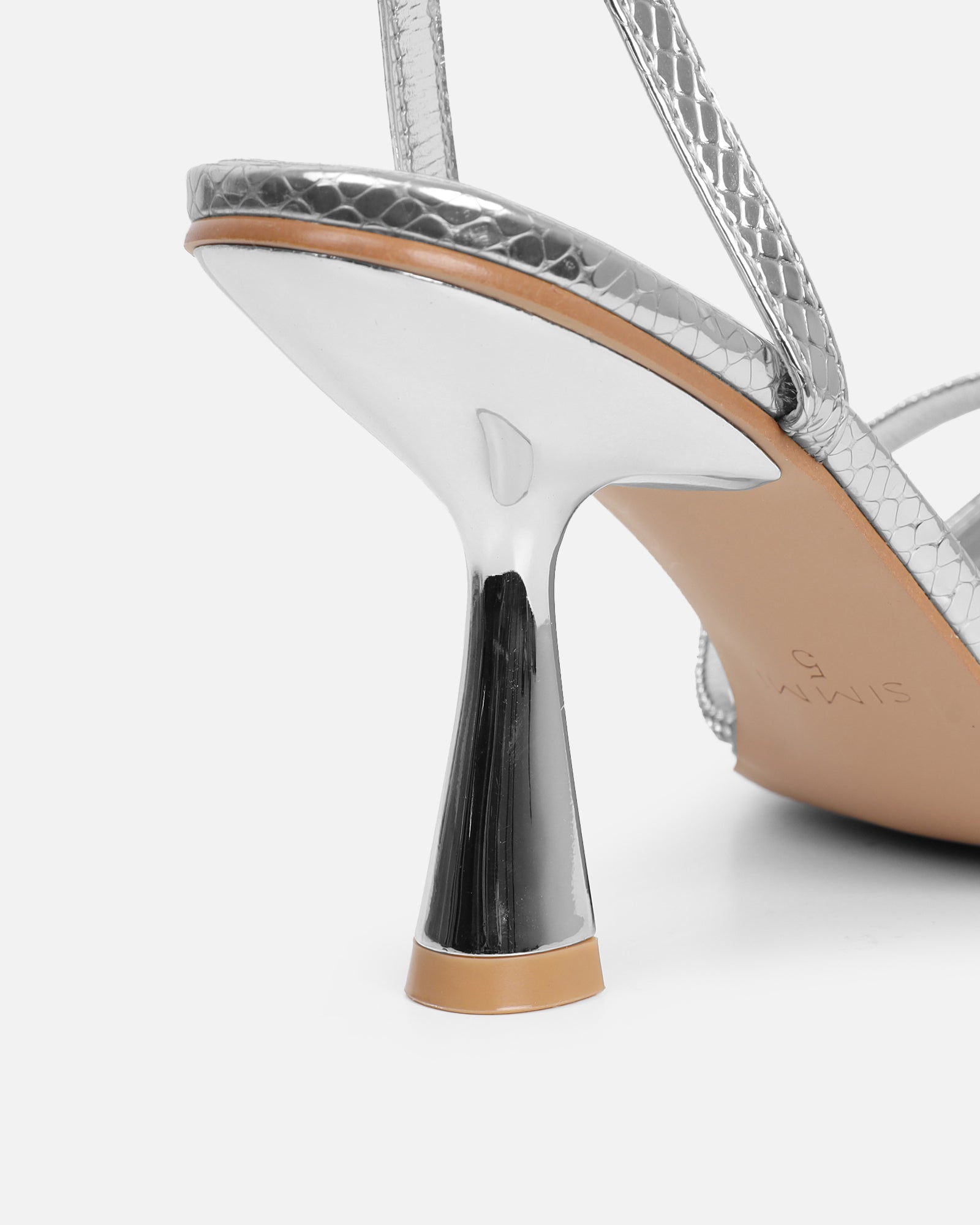 Aliki Silver Snake Diamante Heeled Sandals | SIMMI London