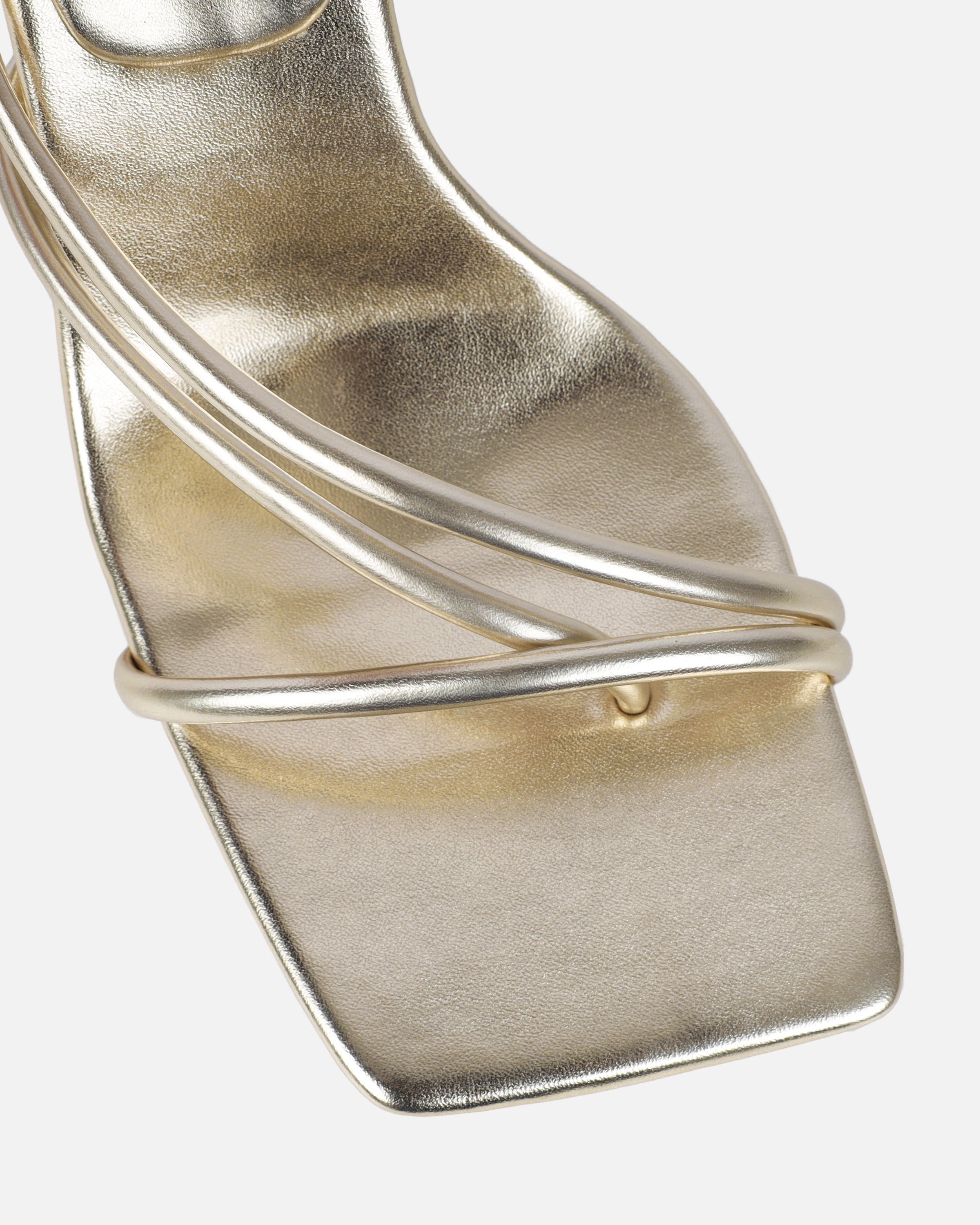 Alisa Gold Metallic Spiral Mid Heeled Sandals | SIMMI London