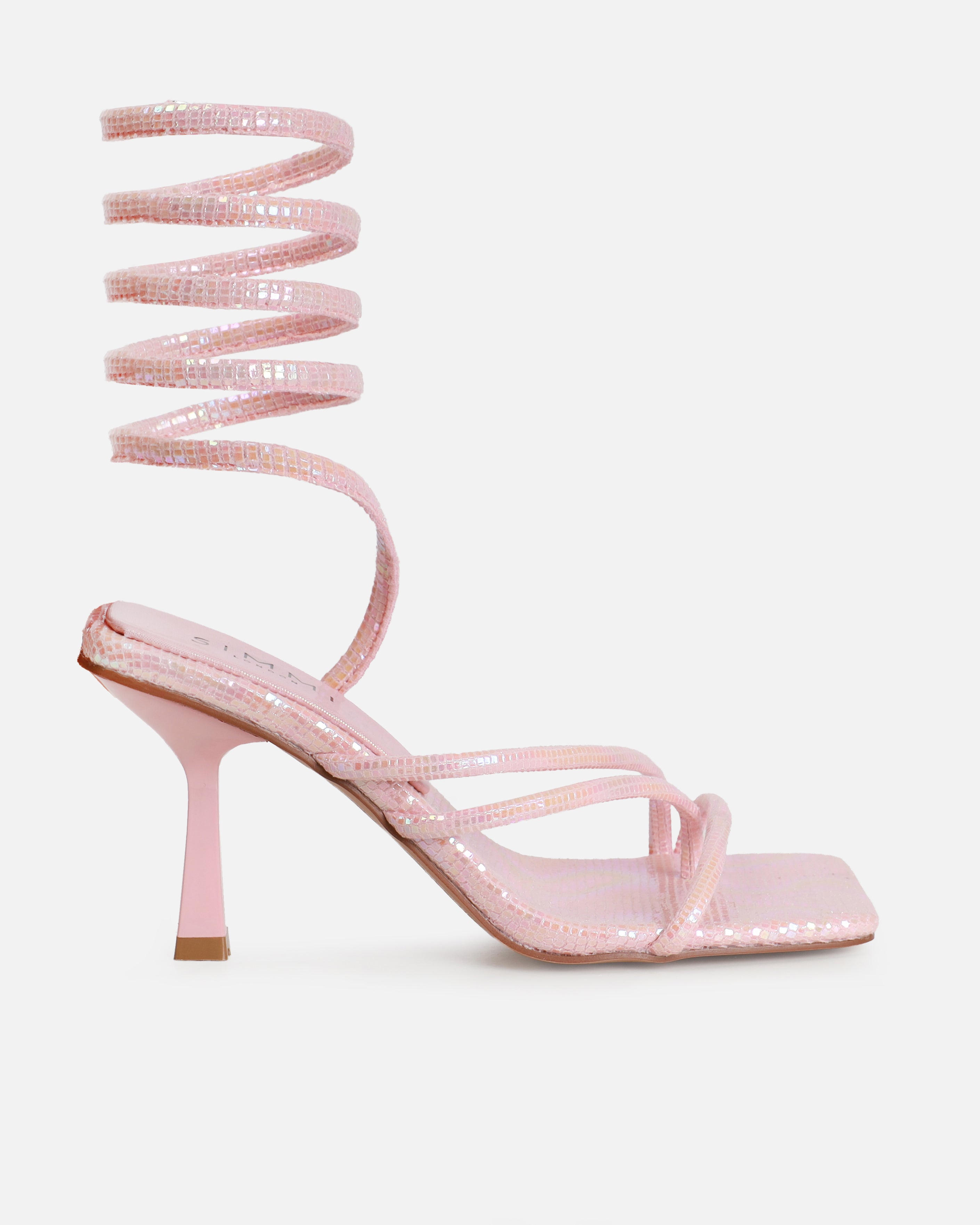 Alisa Pink Iridescent Spiral Mid Heels | SIMMI London