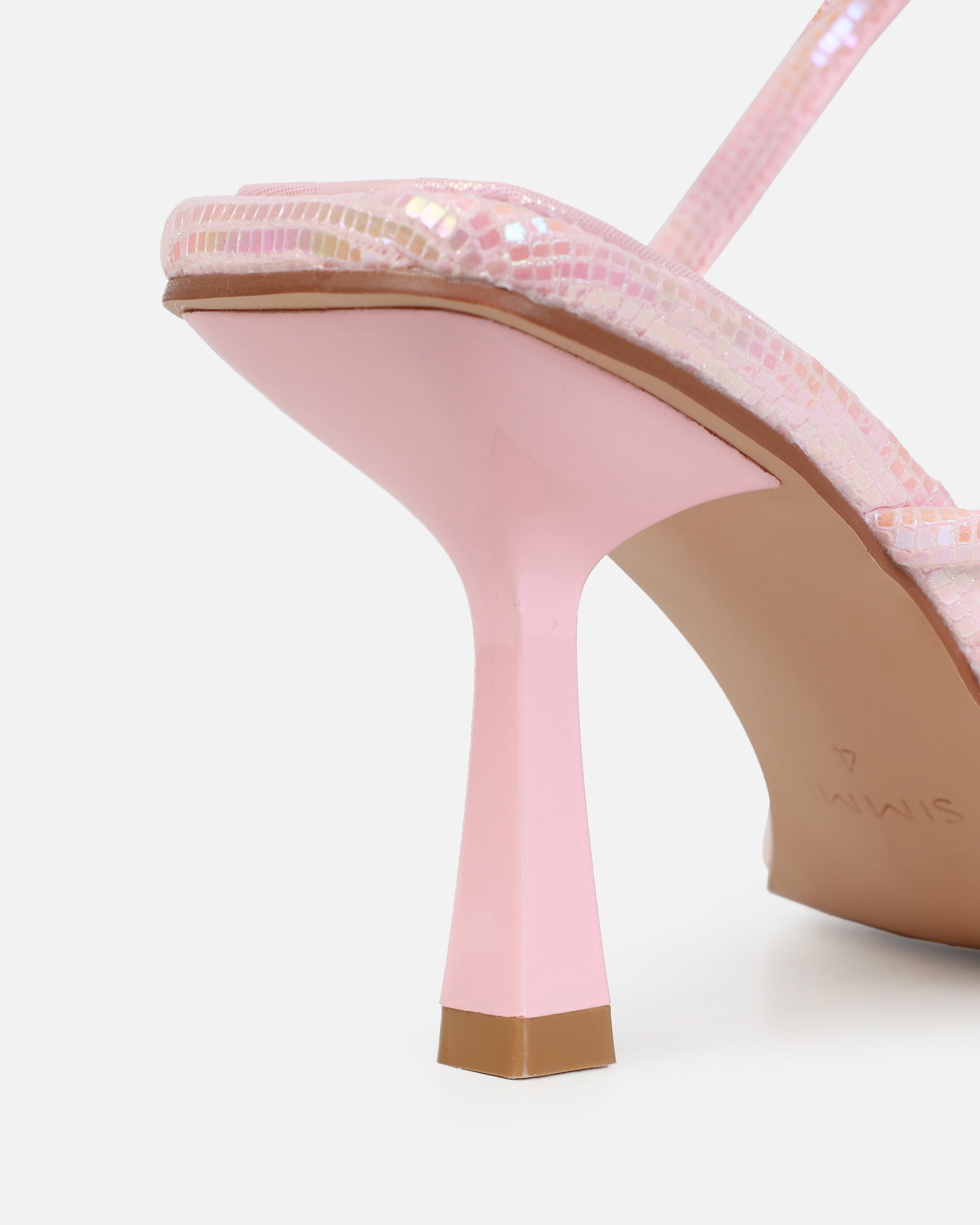Alisa Pink Iridescent Spiral Mid Heels | SIMMI London