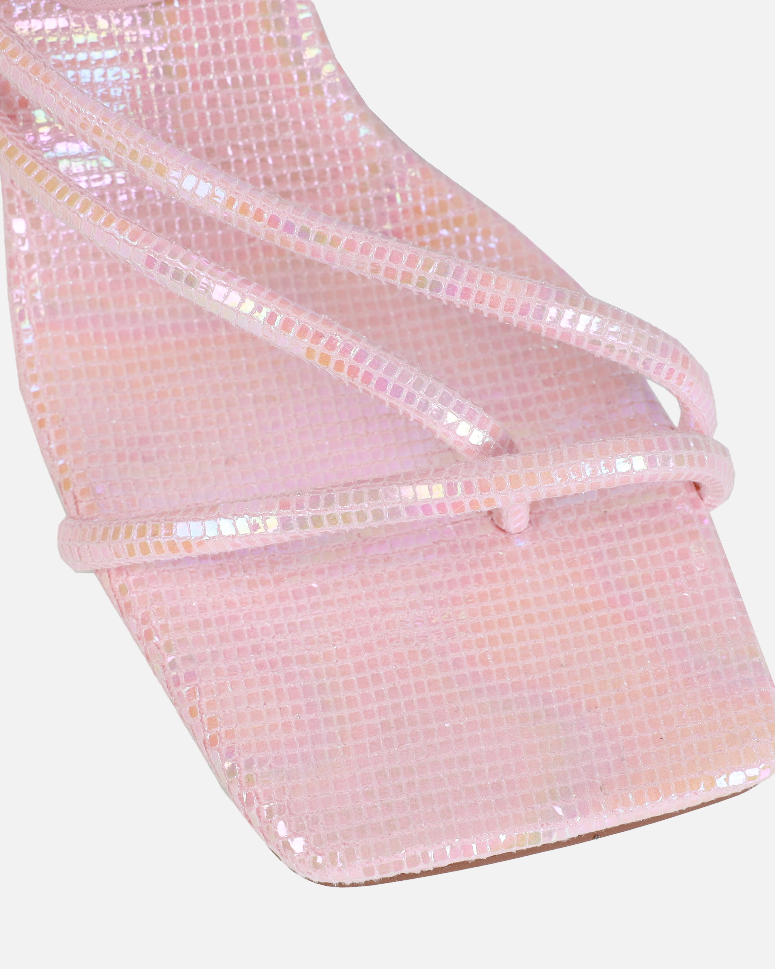 Alisa Pink Iridescent Spiral Mid Heels | SIMMI London