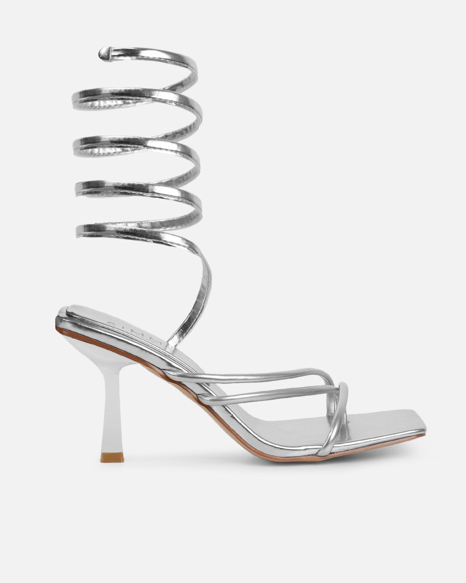 Alisa Silver Metallic Spiral Mid Heeled Sandals | SIMMI London