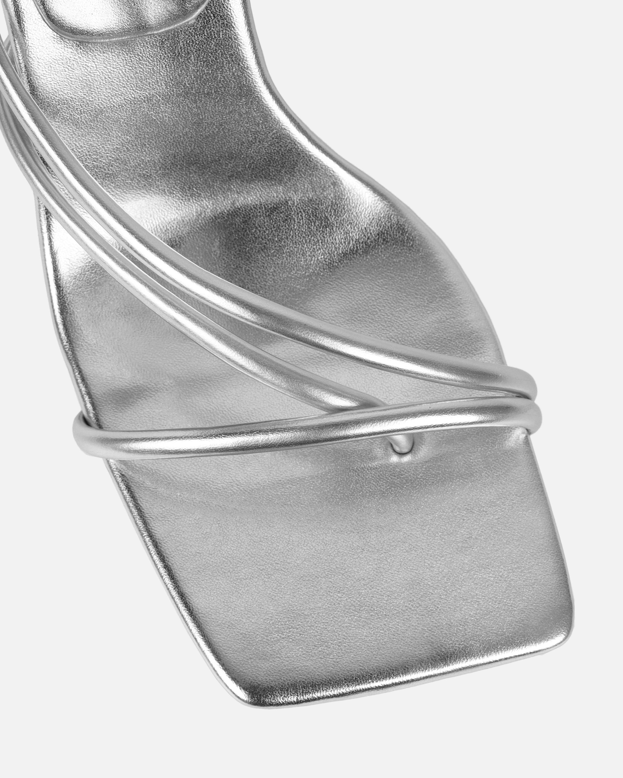 Alisa Silver Metallic Spiral Mid Heeled Sandals | SIMMI London
