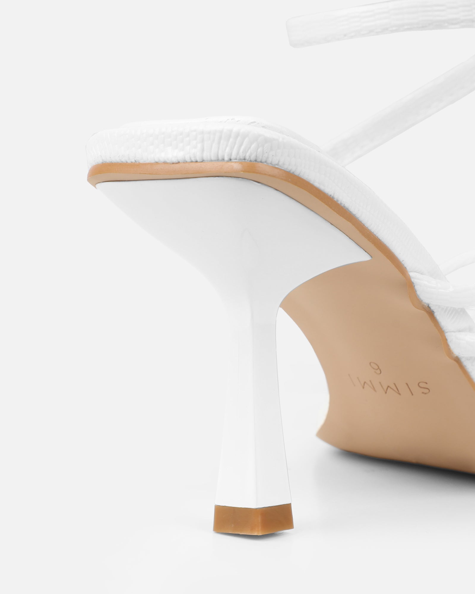 Alii White Lizard Effect Spiral Mid Heeled Sandals | SIMMI London