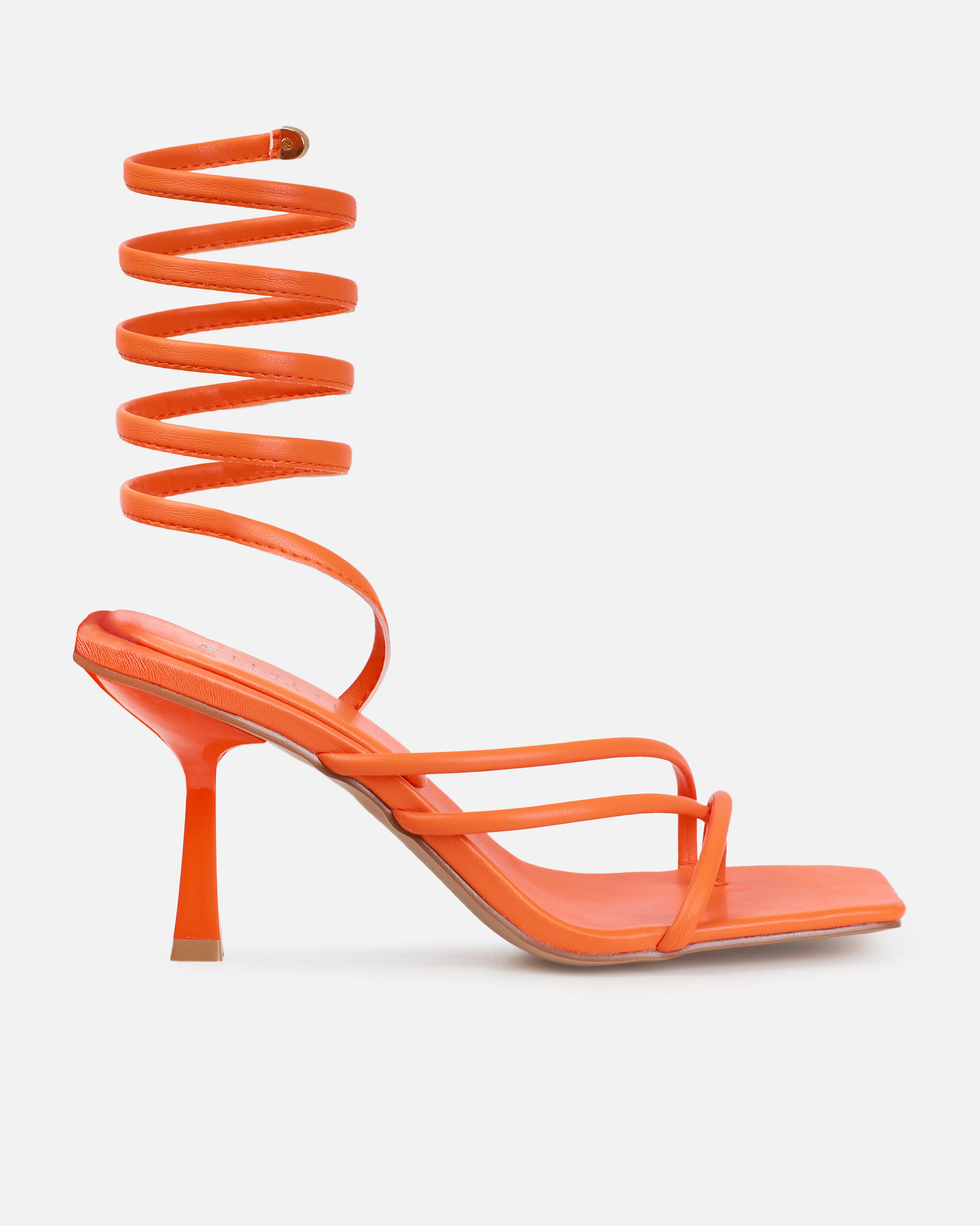 Tasha Ghouri Alisa Orange Spiral Mid Heels | SIMMI London