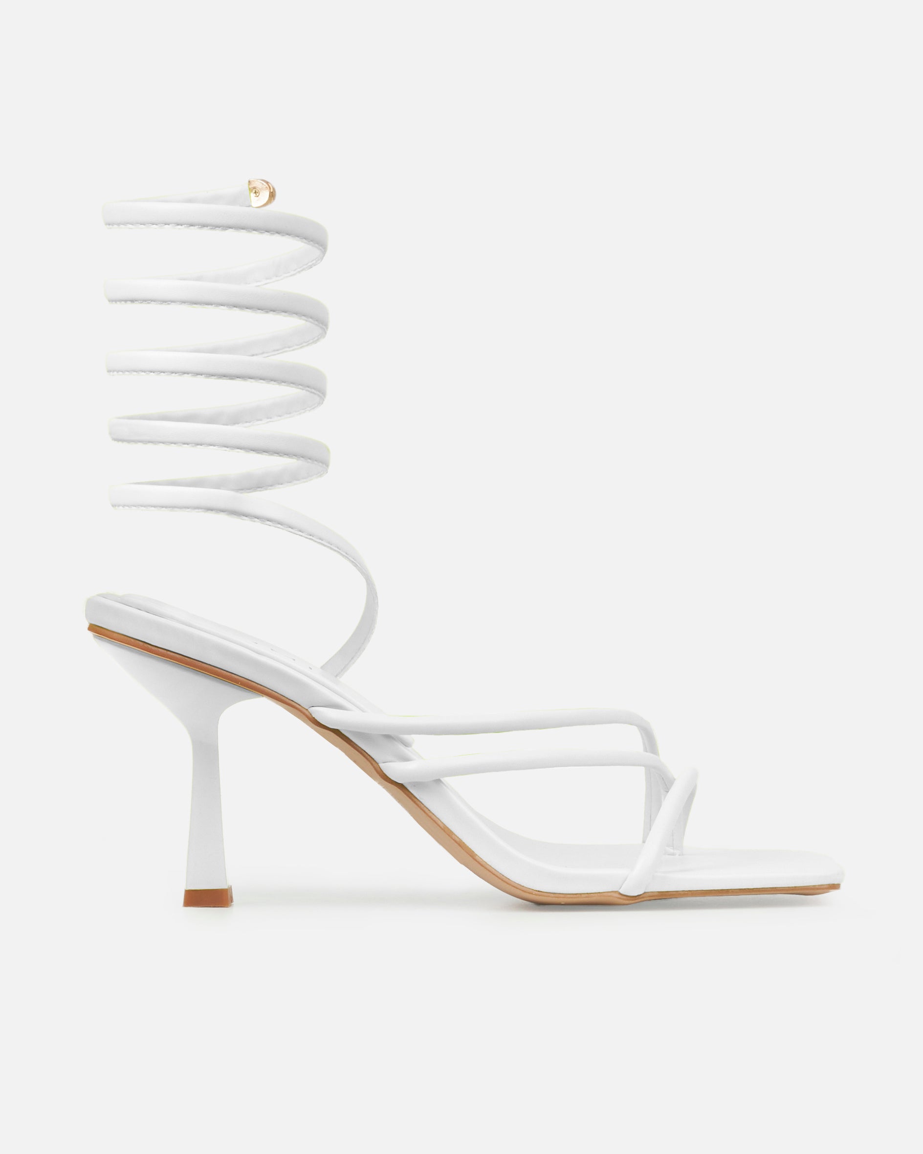 Tasha Ghouri Alisa White Spiral Mid Heels | SIMMI London 