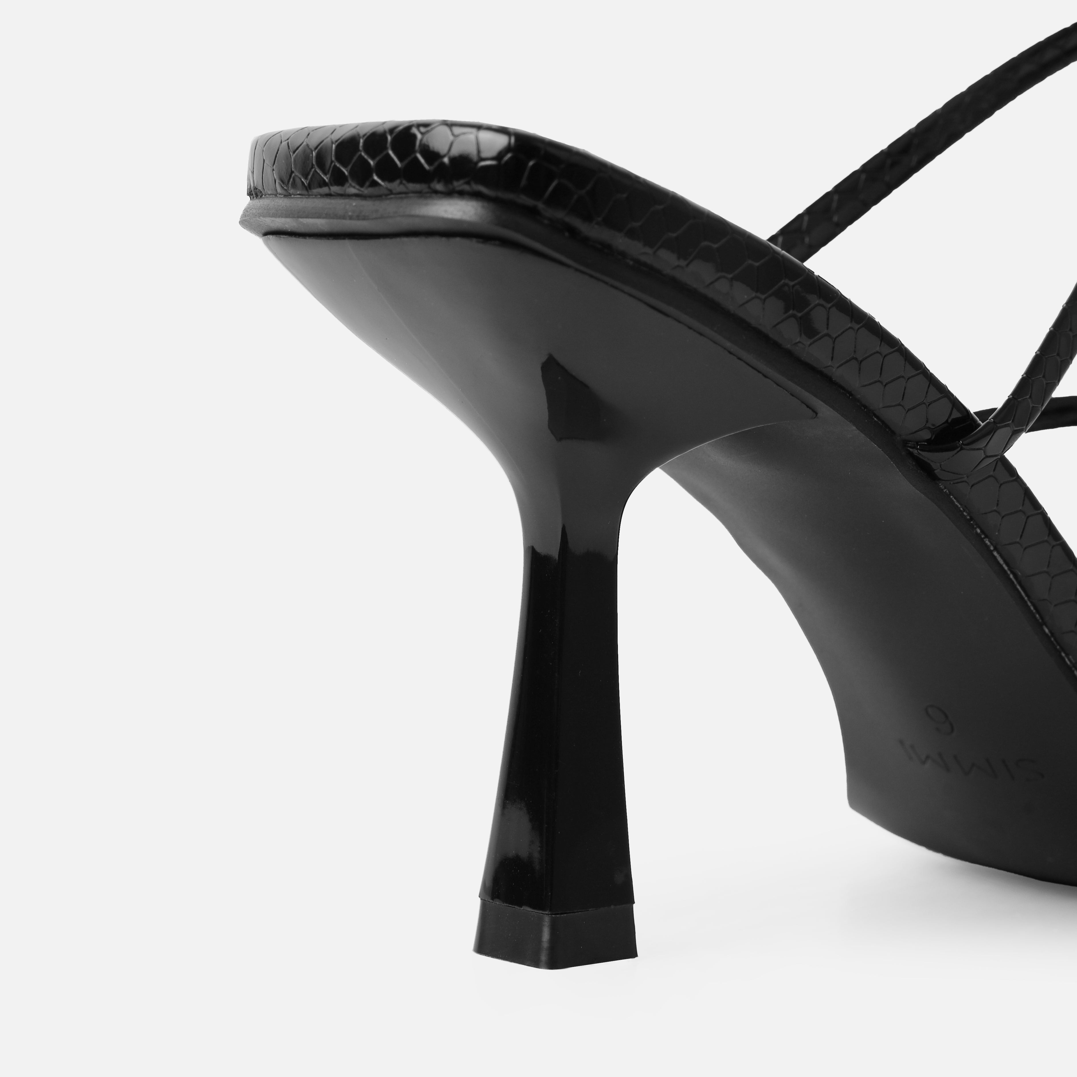 Nivette Wide Fit Black Faux Snake Print Double Strap Mid Heels | SIMMI London