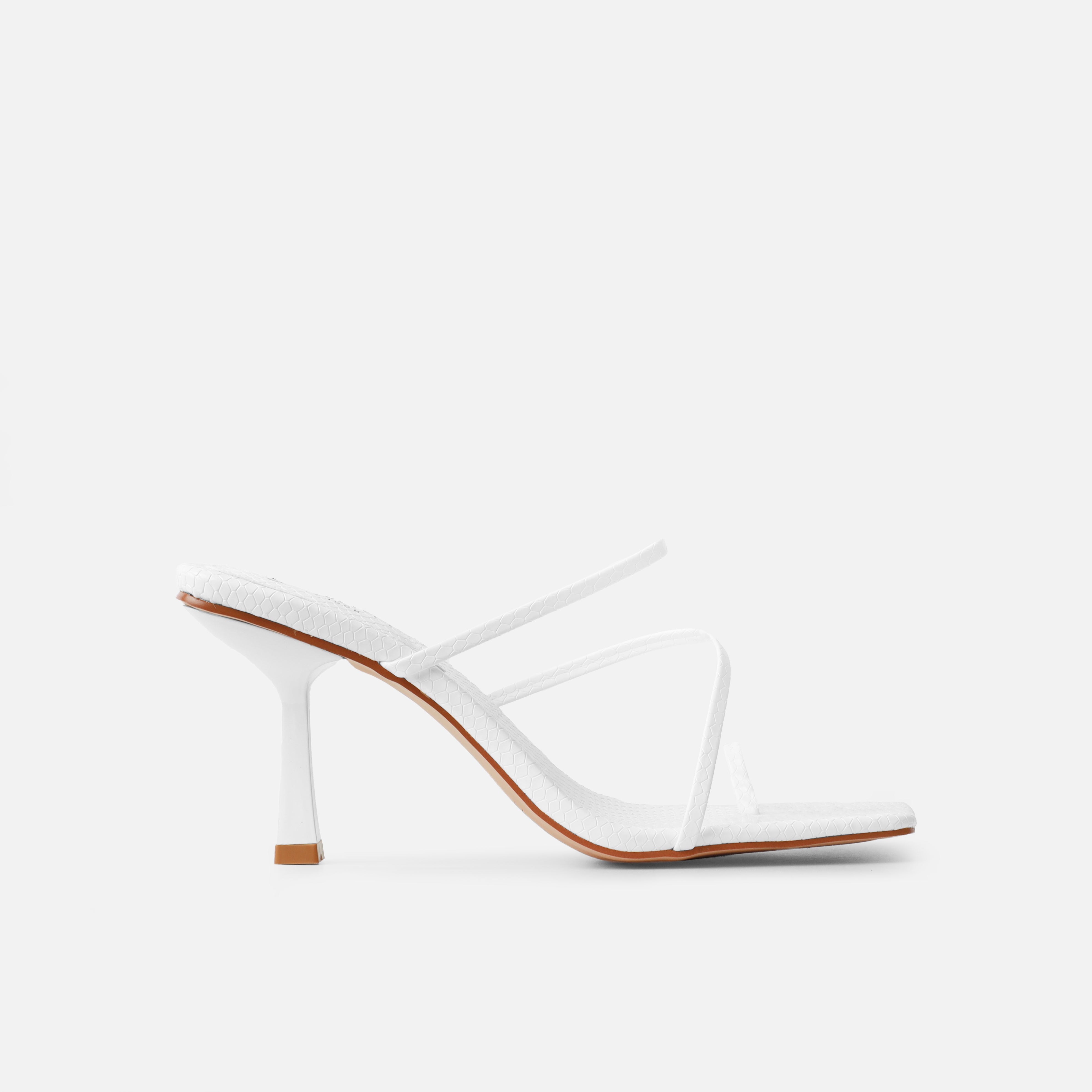 Nivette Wide Fit White Faux Snake Print Double Strap Mid Heels | SIMMI London