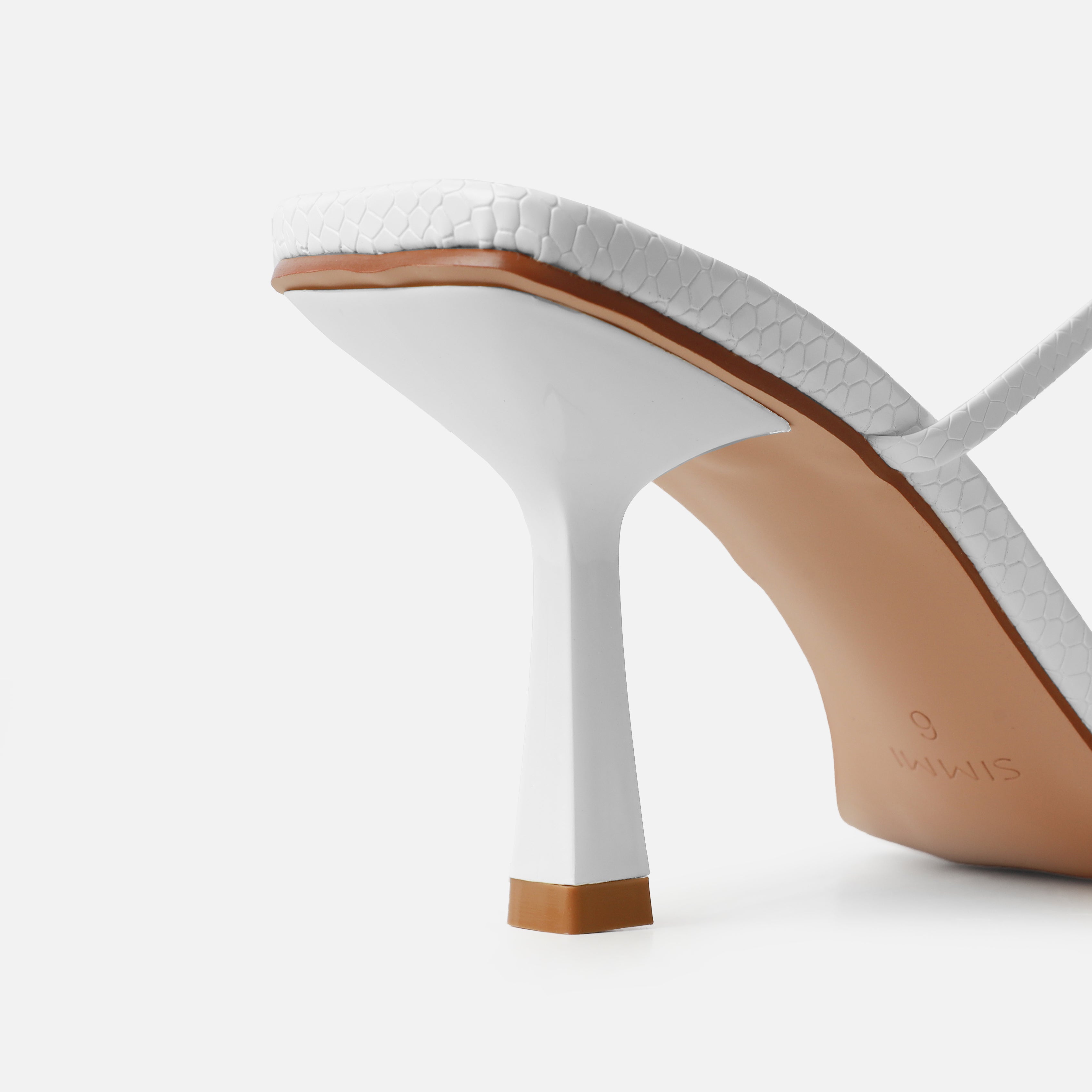 Nivette Wide Fit White Faux Snake Print Double Strap Mid Heels | SIMMI London