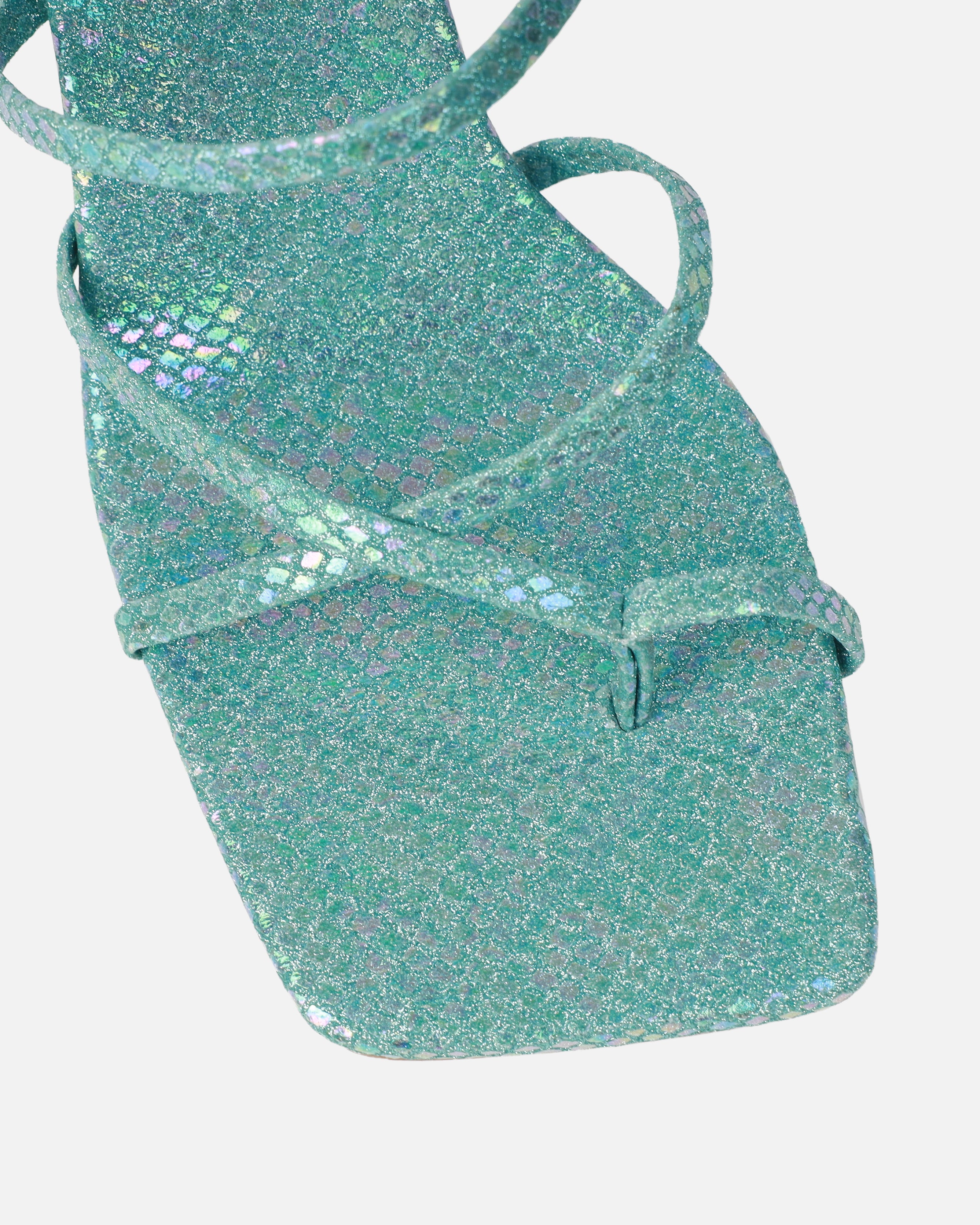 Apollo Blue Shimmer Faux Snake Strappy Mid Heel Mules | SIMMI London