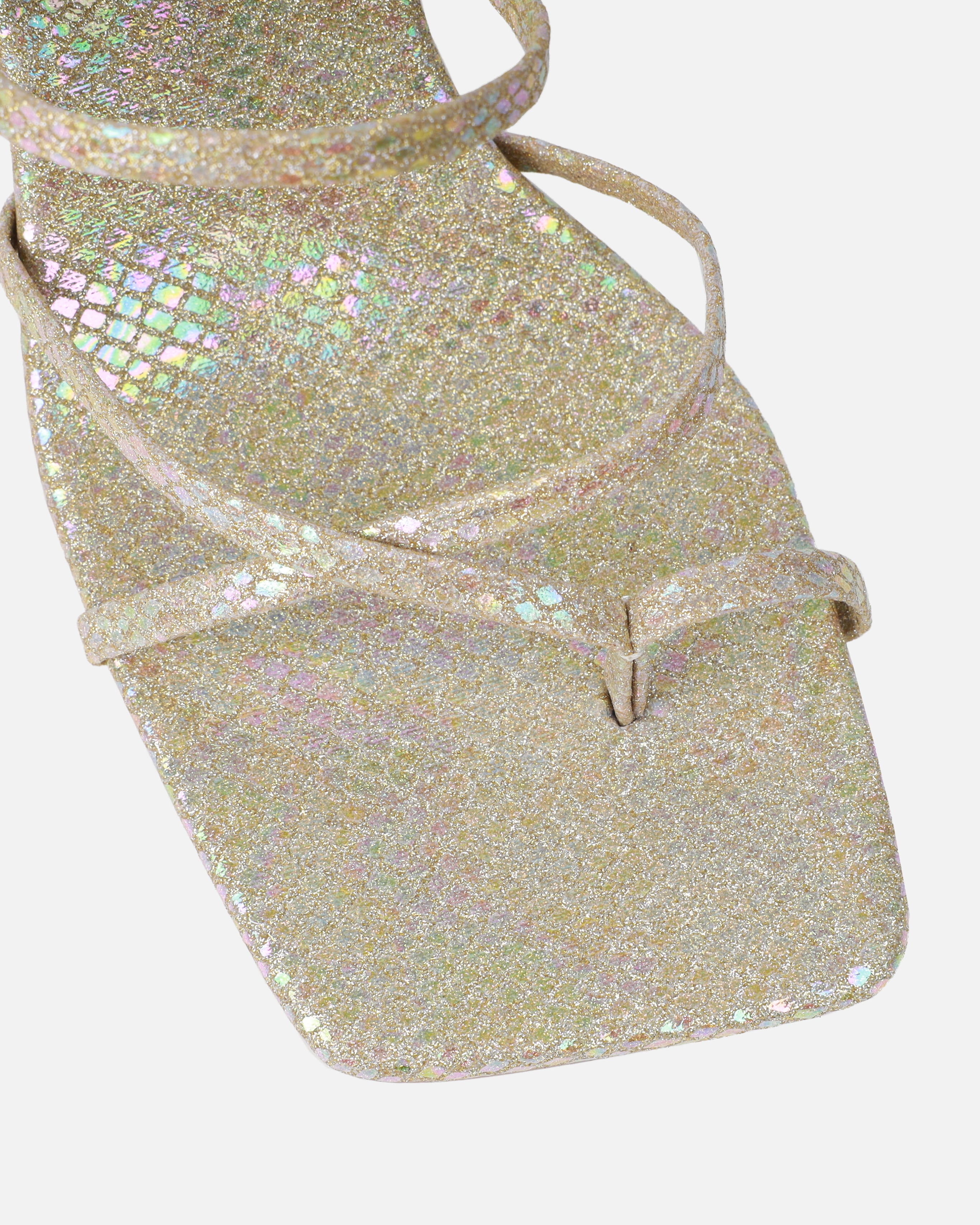 Apollo Gold Shimmer Faux Snake Strappy Mid Heel Mules | SIMMI London