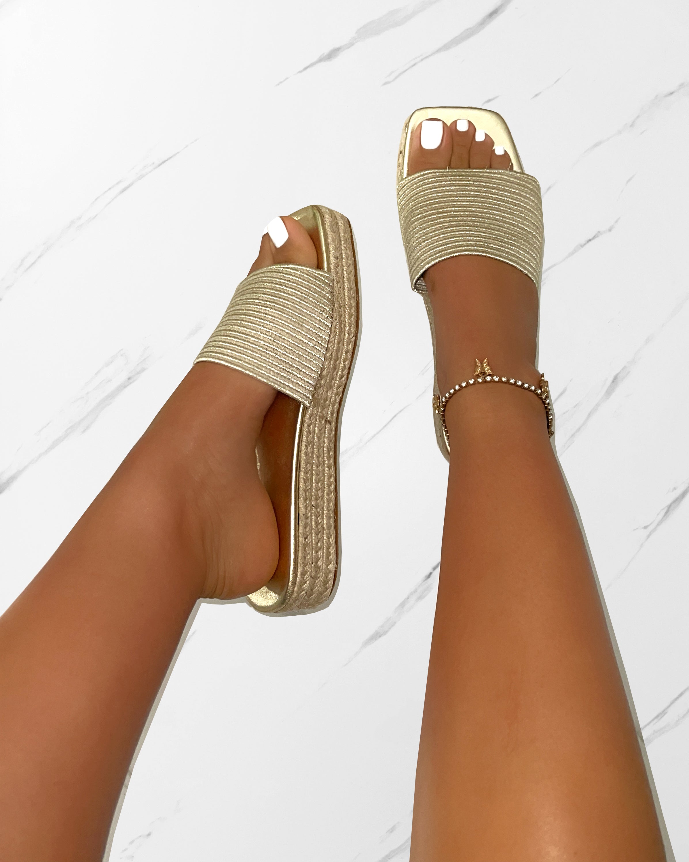 Alohi Beige Embroidered Espadrille Flatform Slides | SIMMI London