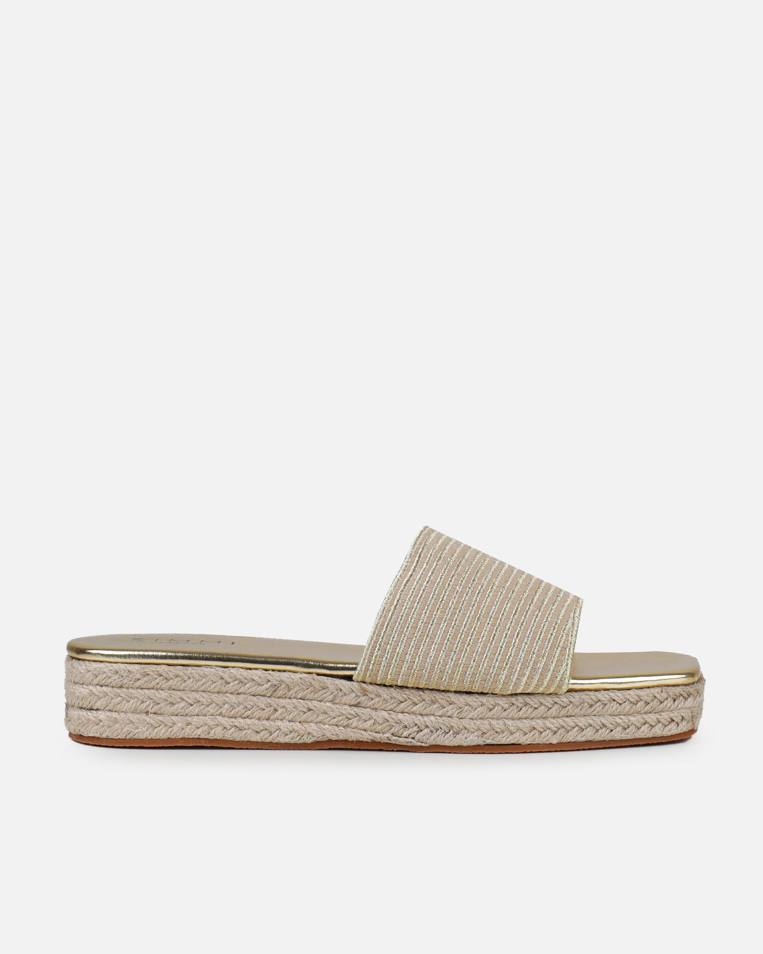 Alohi Beige Embroidered Espadrille Flatform Slides | SIMMI London