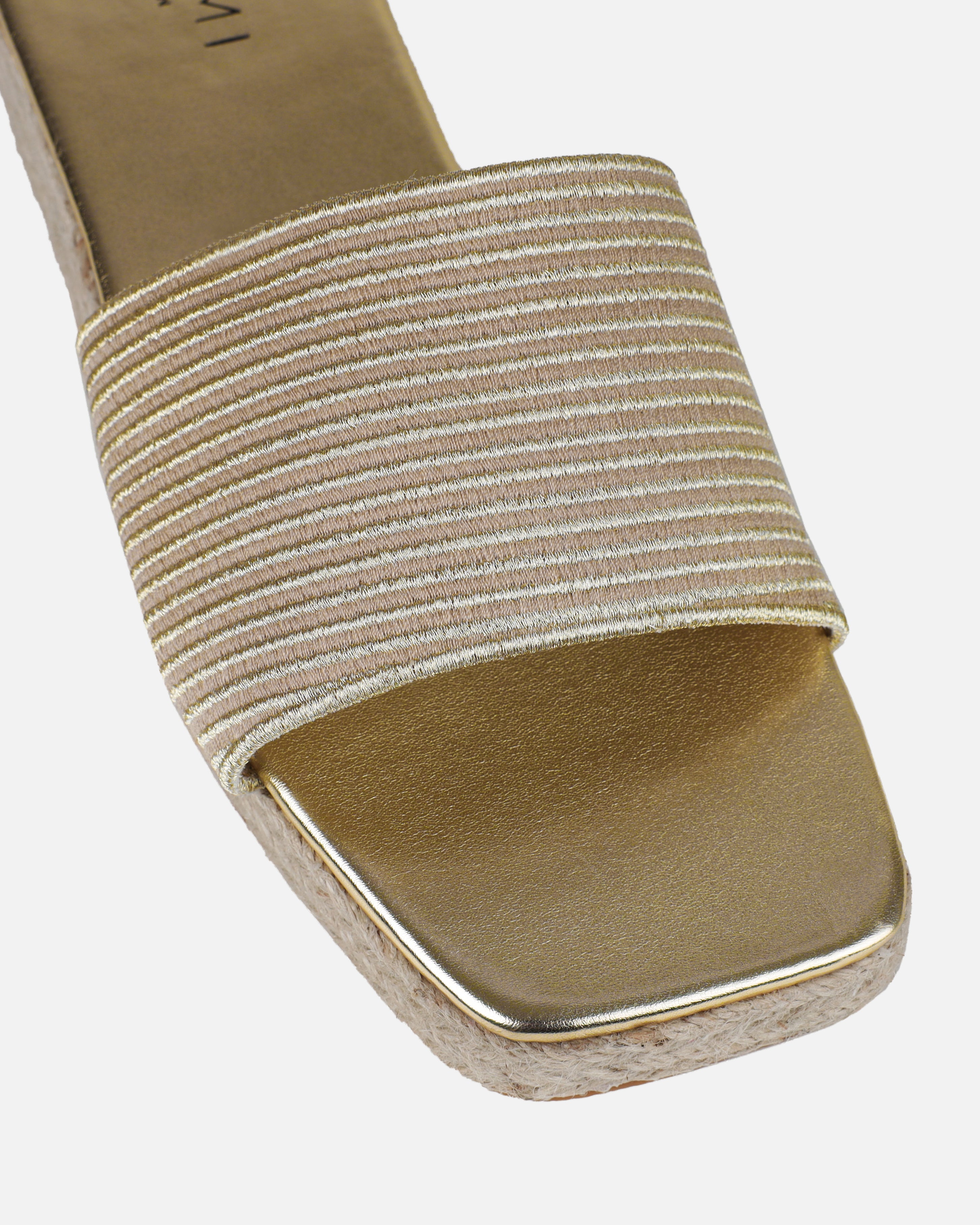 Alohi Beige Embroidered Espadrille Flatform Slides | SIMMI London