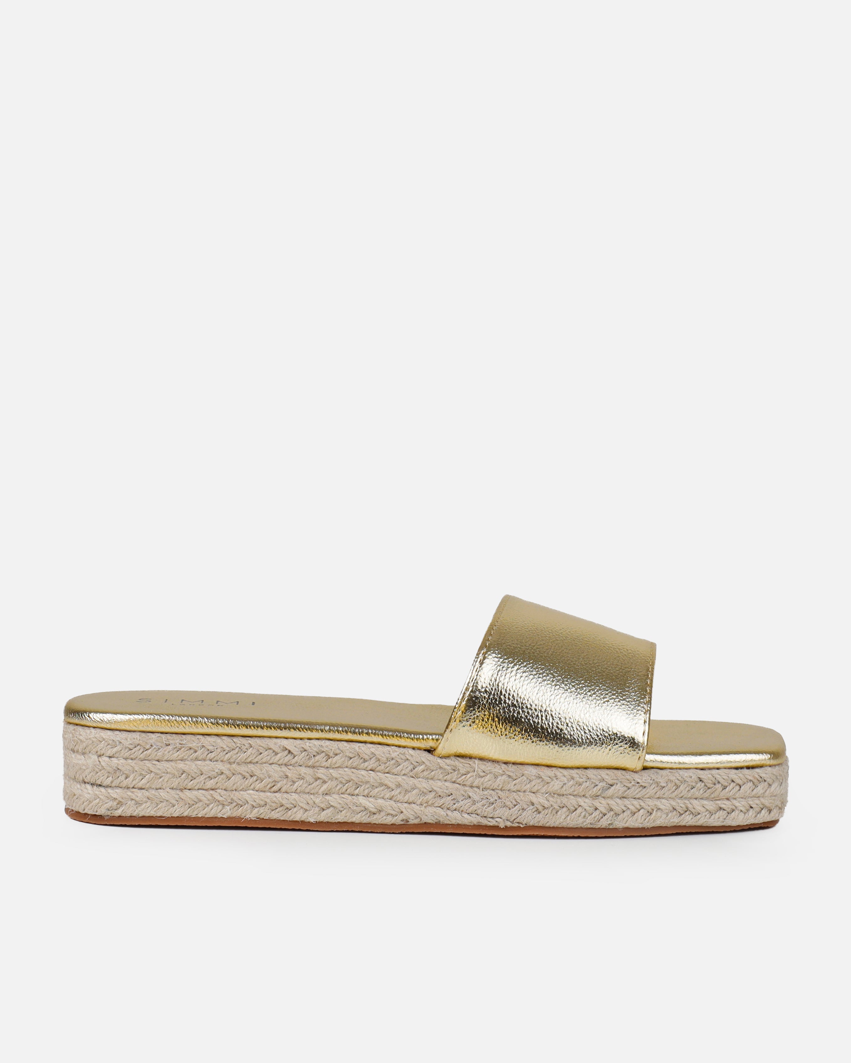 Alohi Gold Cracked Espadrille Flatform Slides | SIMMI London