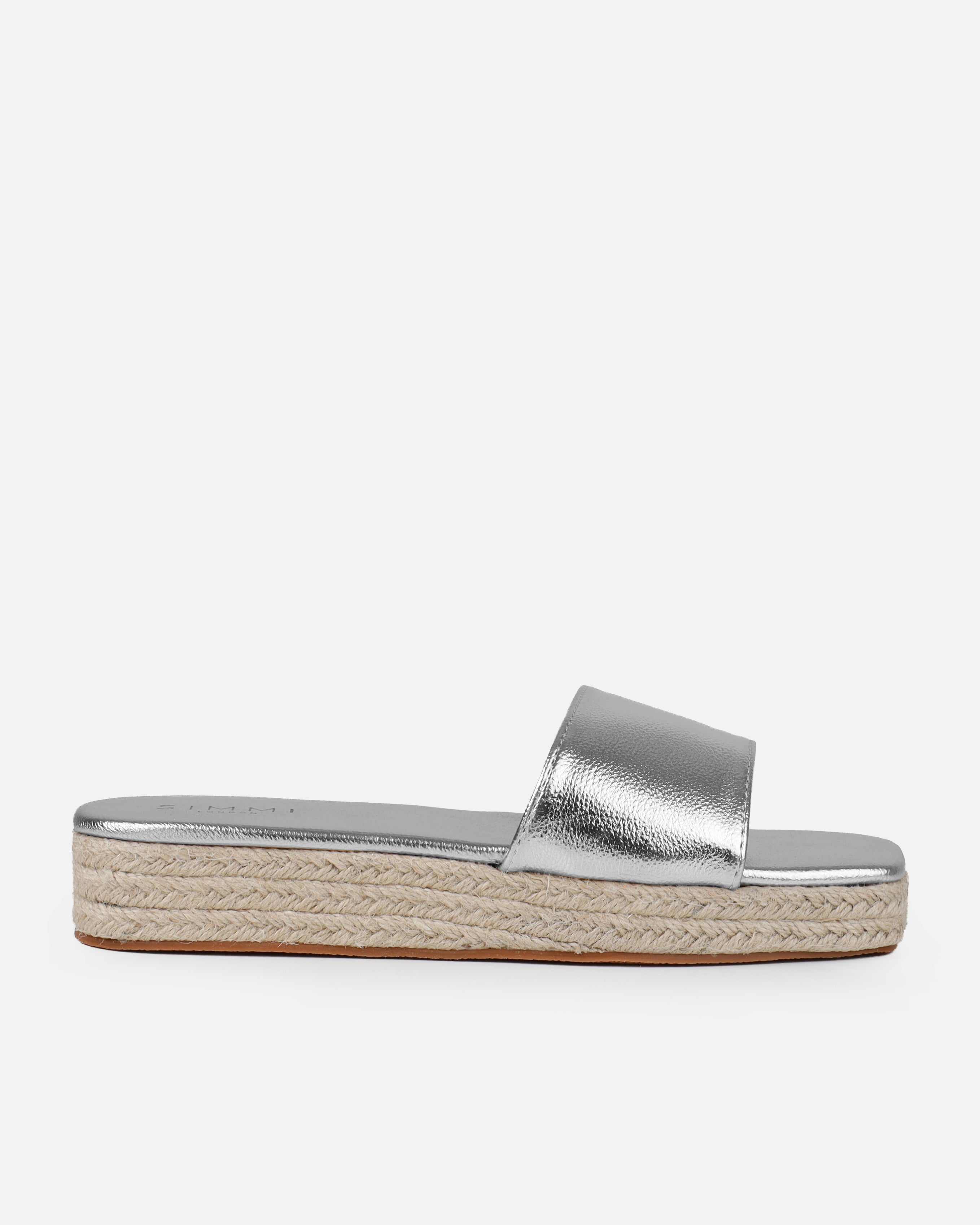 Alohi Silver Cracked Espadrille Flatform Slides | SIMMI London