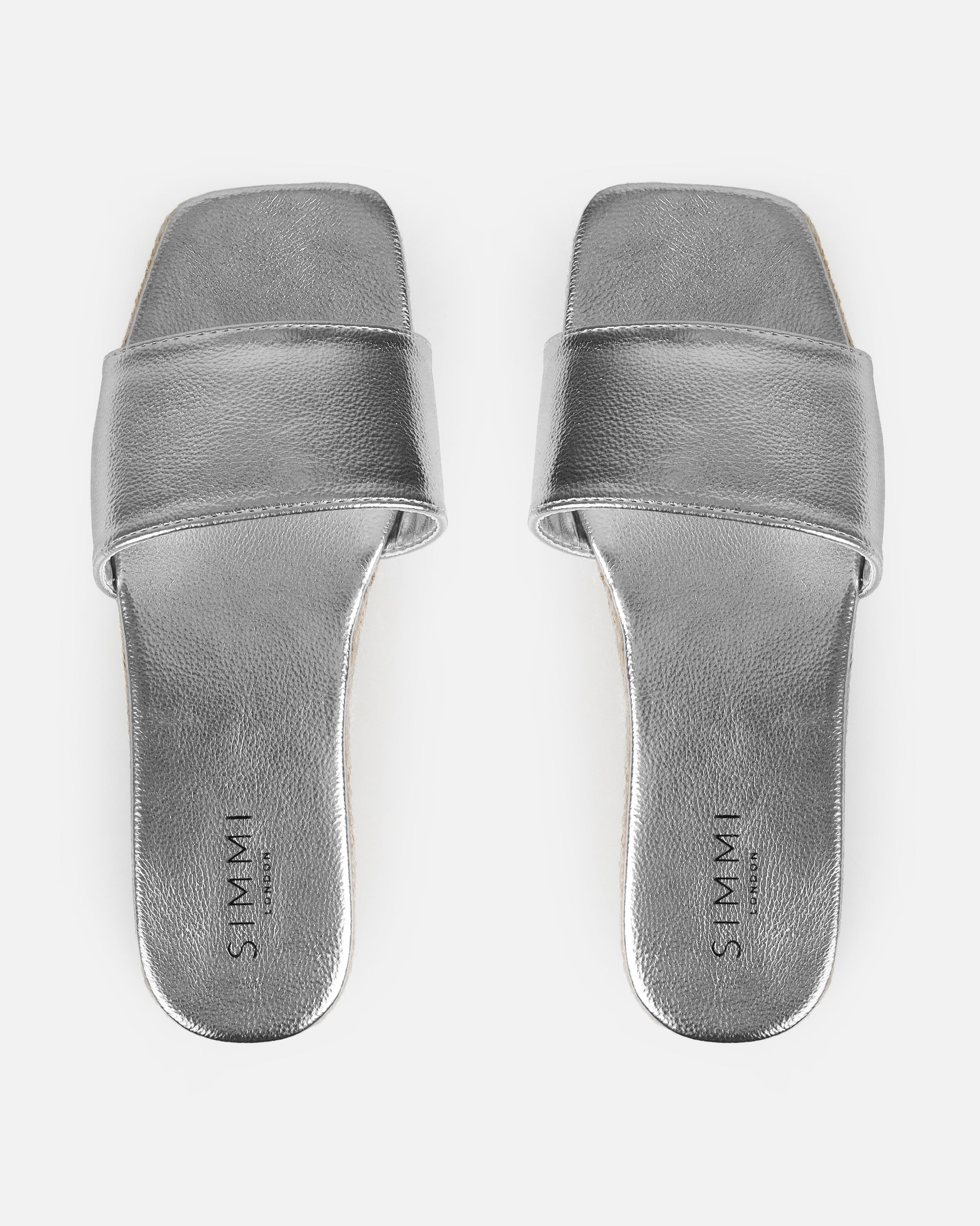 Alohi Silver Cracked Espadrille Flatform Slides | SIMMI London